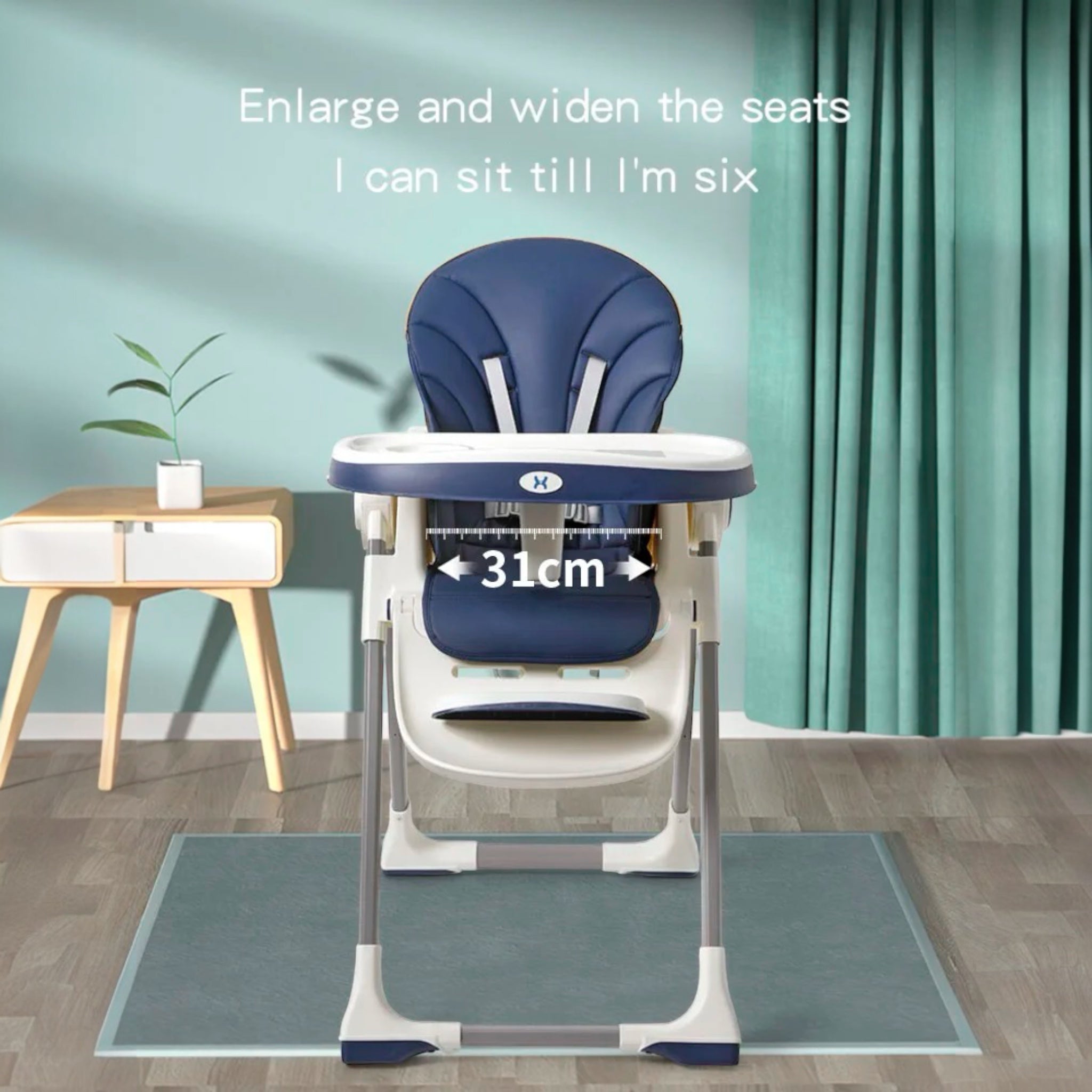 3-in-1 baby highchair with reclining seat for dining, lounging, and growth stages
