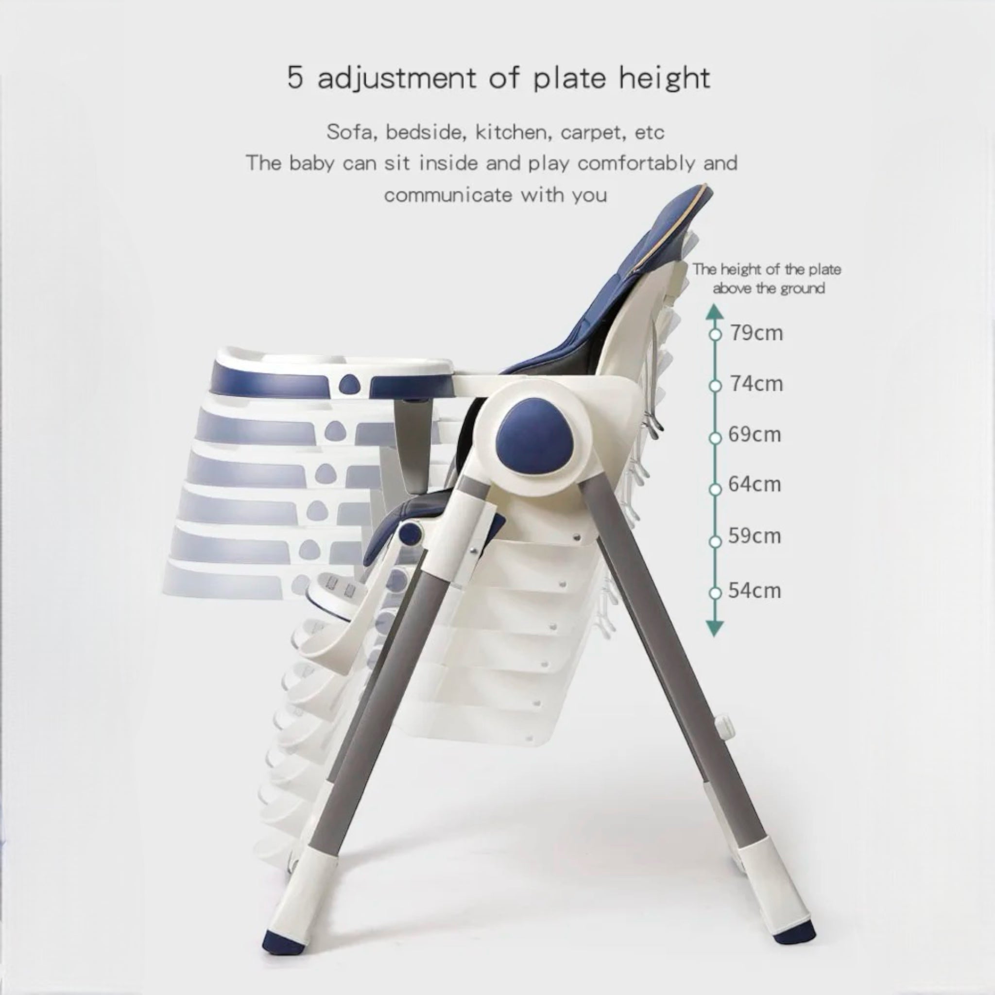 3-in-1 baby highchair with reclining seat for dining, lounging, and growth stages