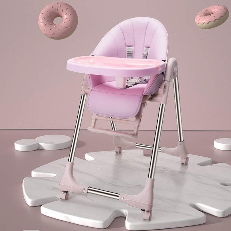 Adjustable baby high chair with feeding table – height and tray settings included