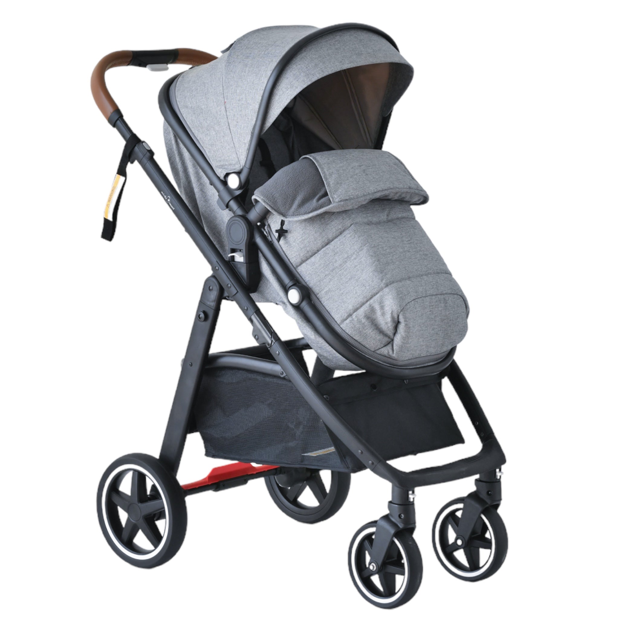 “Grey 2-in-1 convertible pram and stroller with leather handle, inflatable wheels, compliant with AS/NZS 2088:2022”