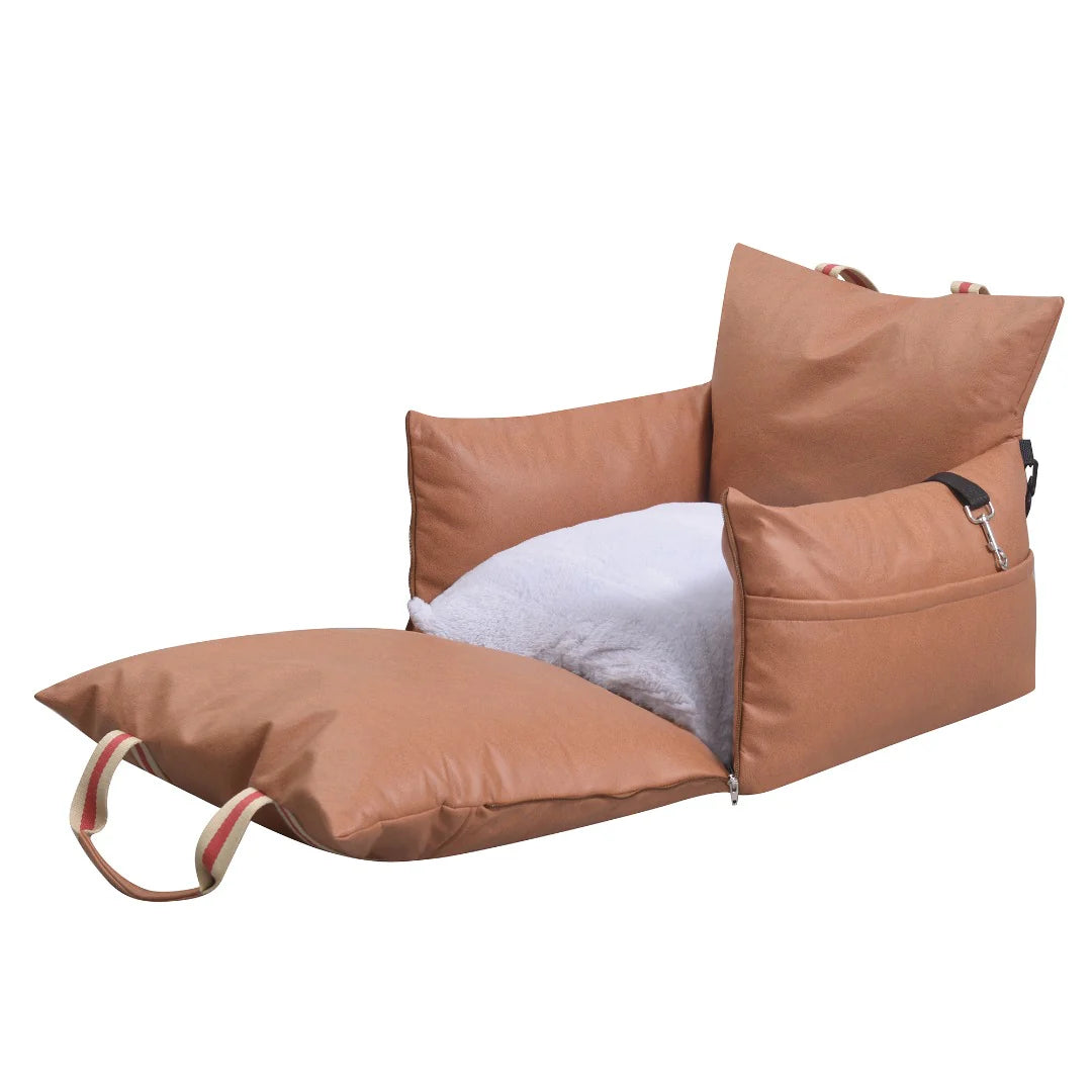 Luxury pet car seat with soft cushioning and non-slip base