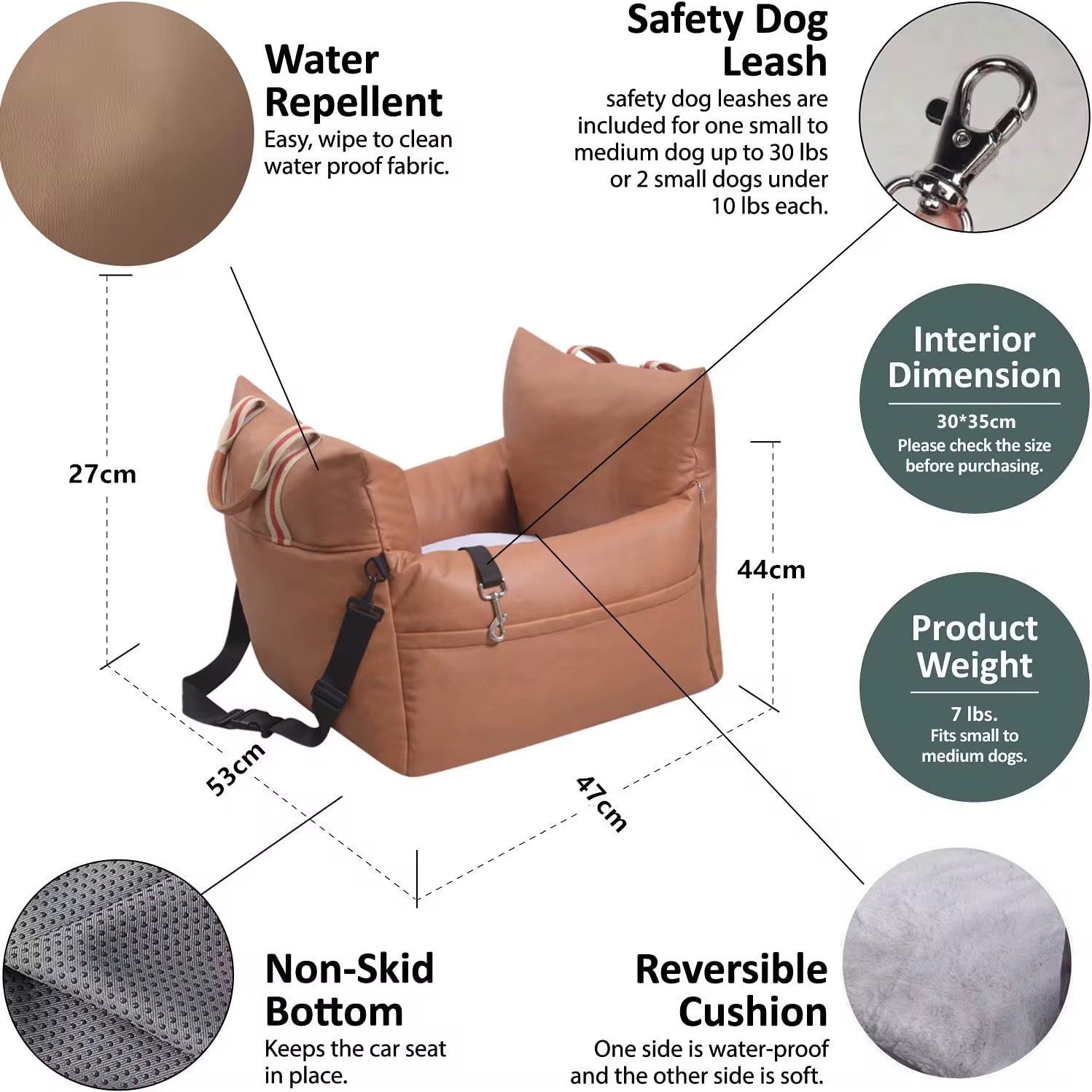 Luxury pet car seat with soft cushioning and non-slip base