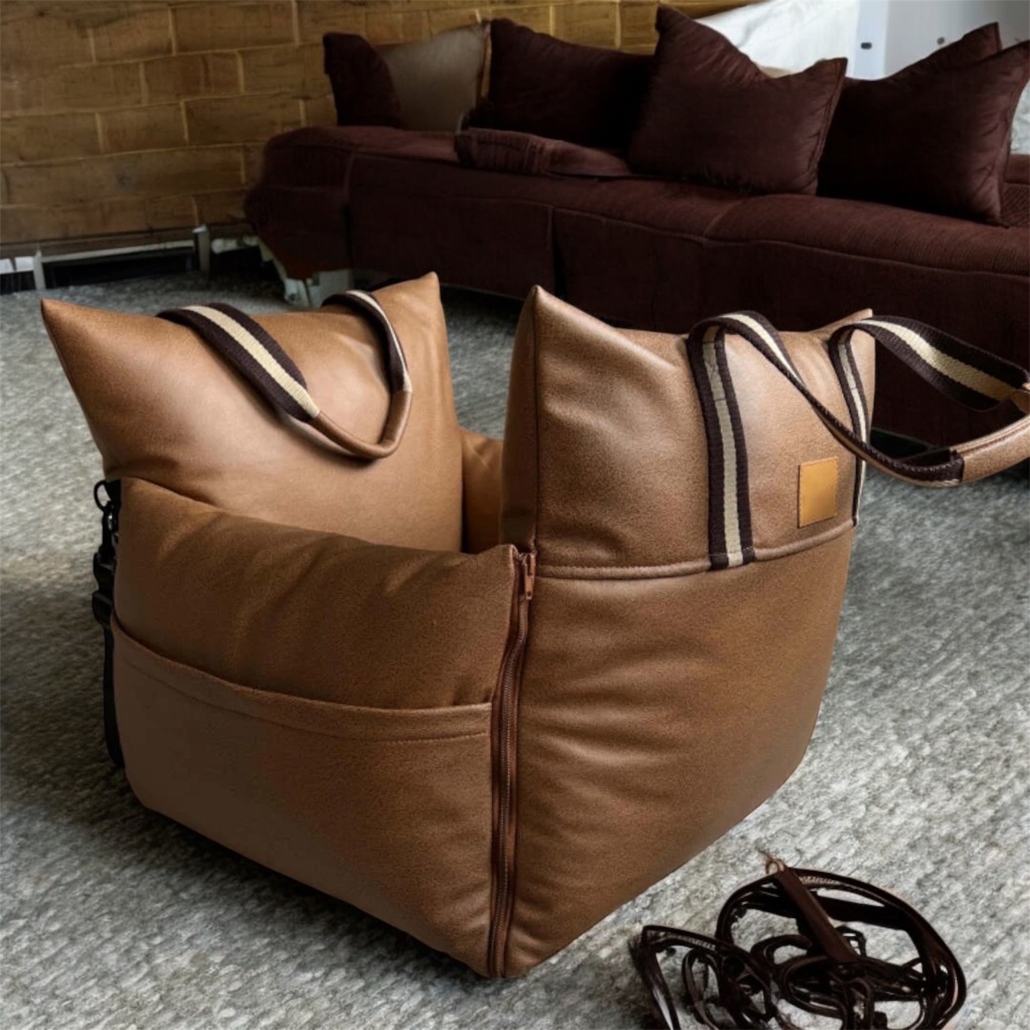 Luxury pet car seat with soft cushioning and non-slip base