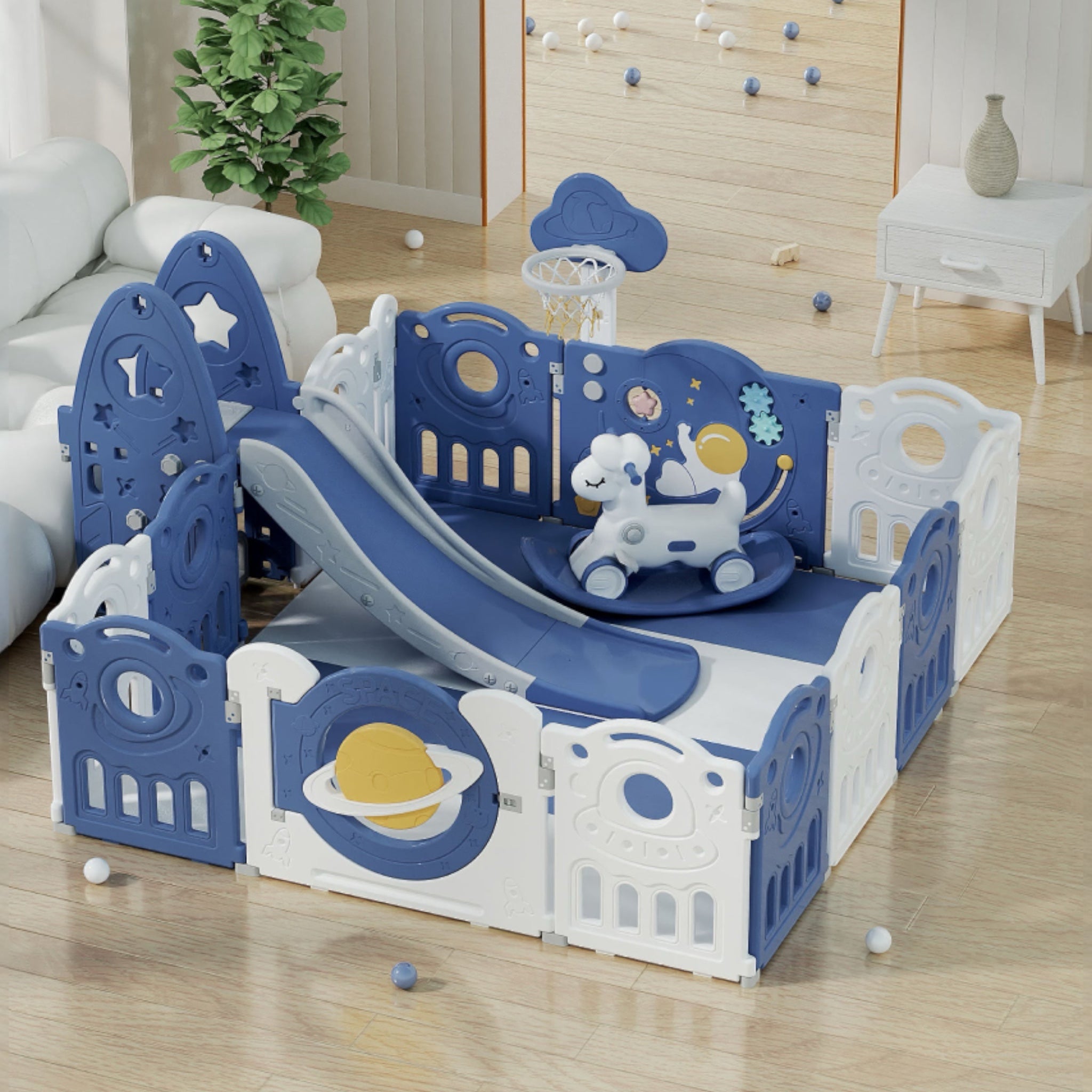 kids playpen 180x200 with gate slide rocking horse Australia