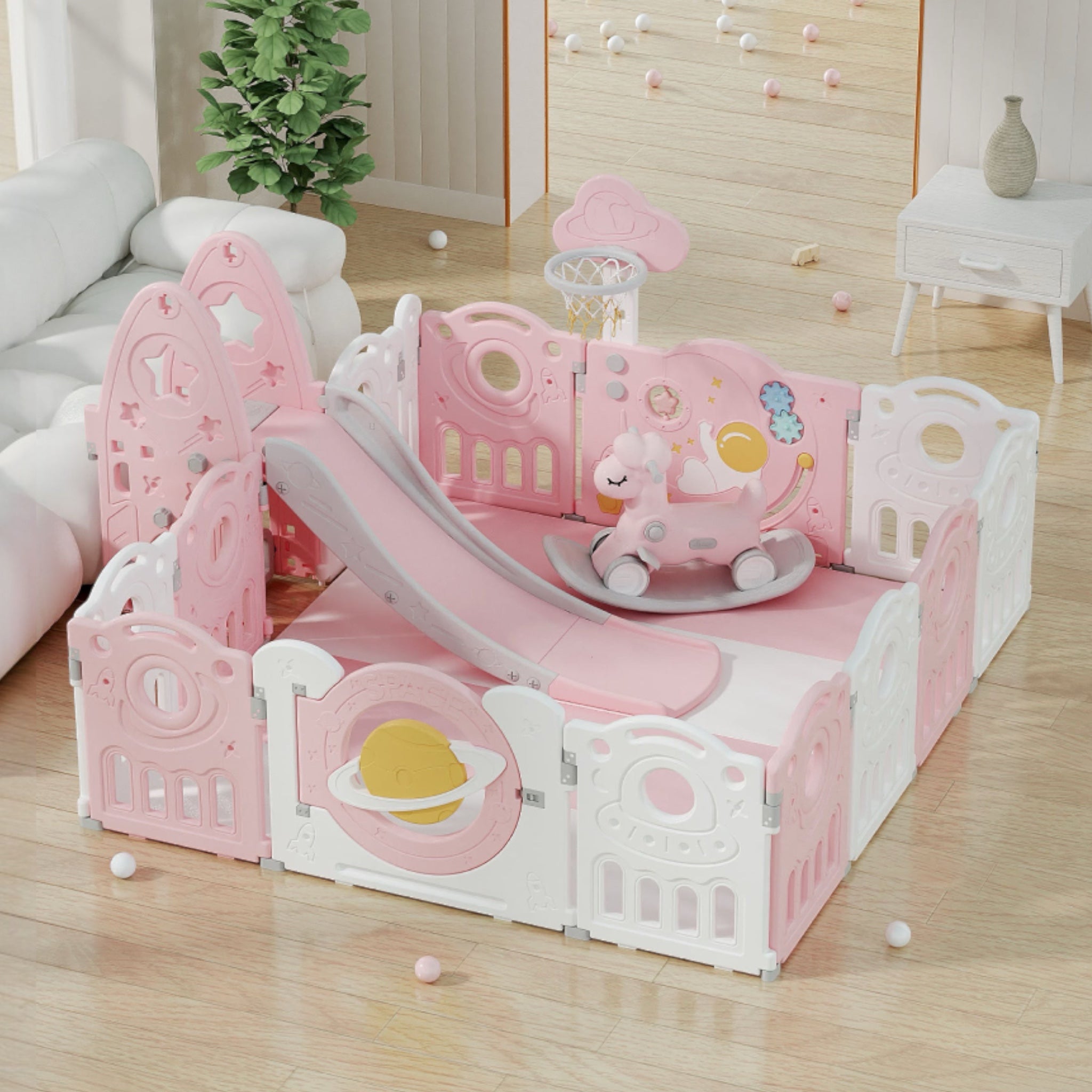 kids playpen 180x200 with gate slide rocking horse Australia.