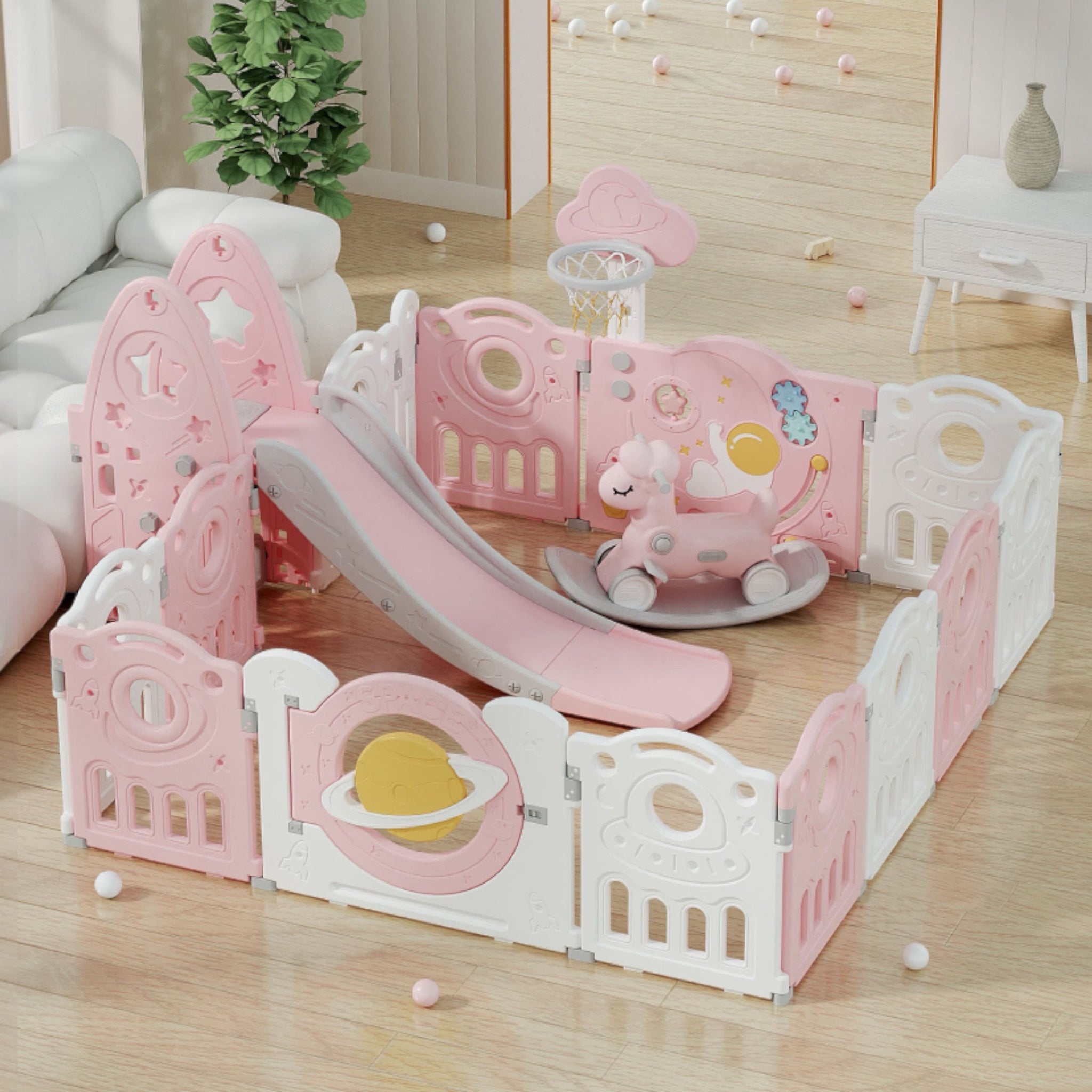 kids playpen 180x200 with gate slide rocking horse Australia.