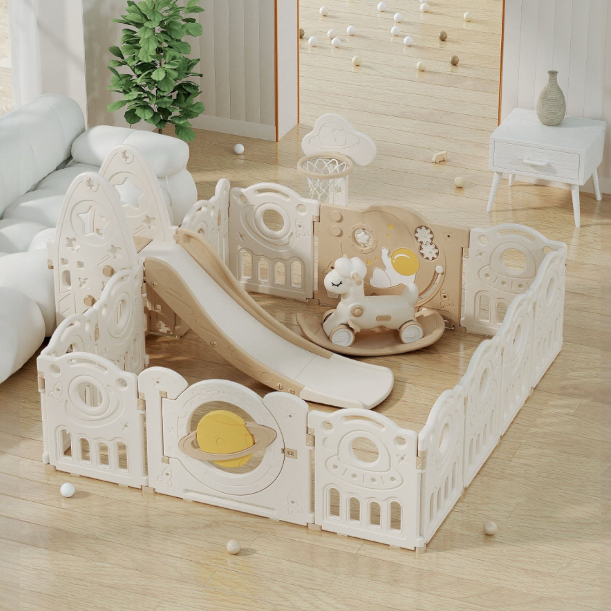 kids playpen 180x200 with gate slide rocking horse Australia.