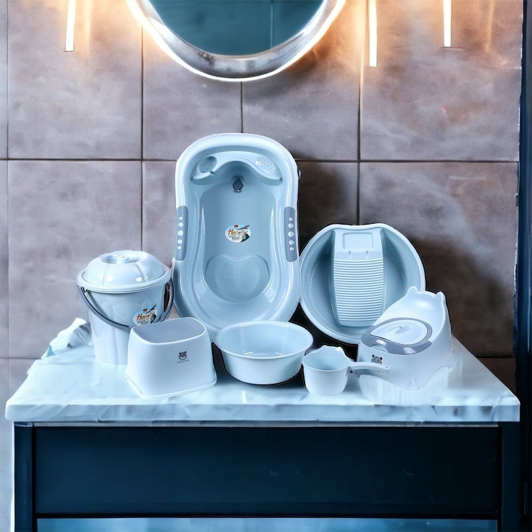 Blue Newborn 7‑Piece Baby Bath Set – BPA‑Free Complete Bathtime Bundle