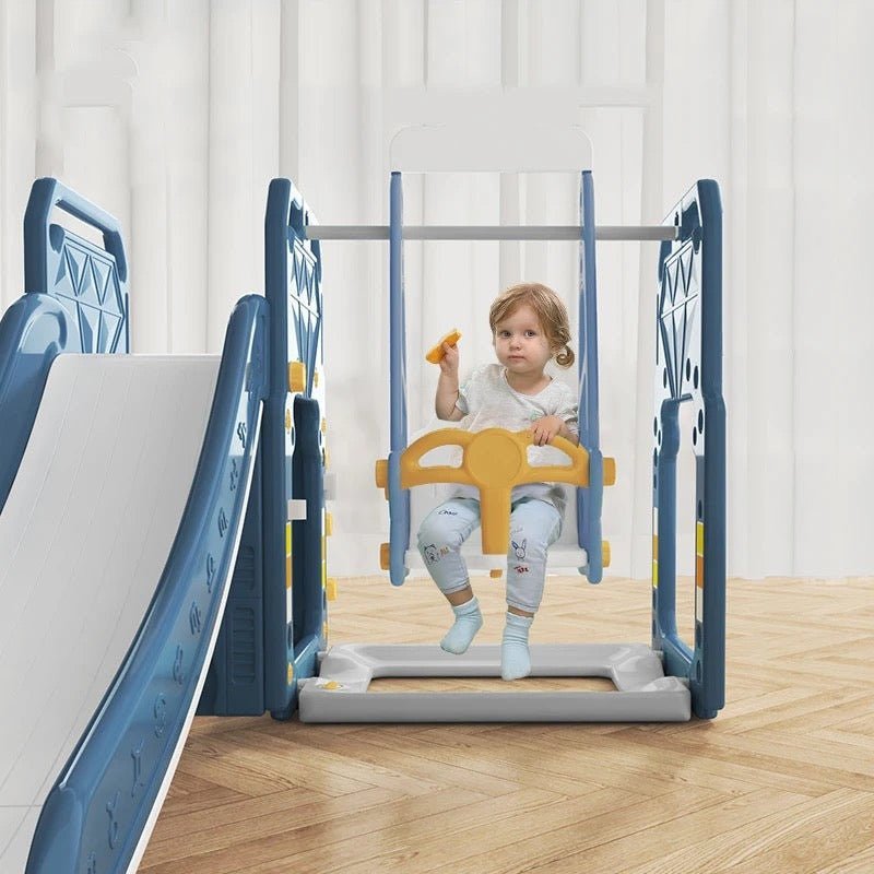 Blue Bus Shape Slide And Swing Playground Indoors And Outdoors Fun - Micky Mart