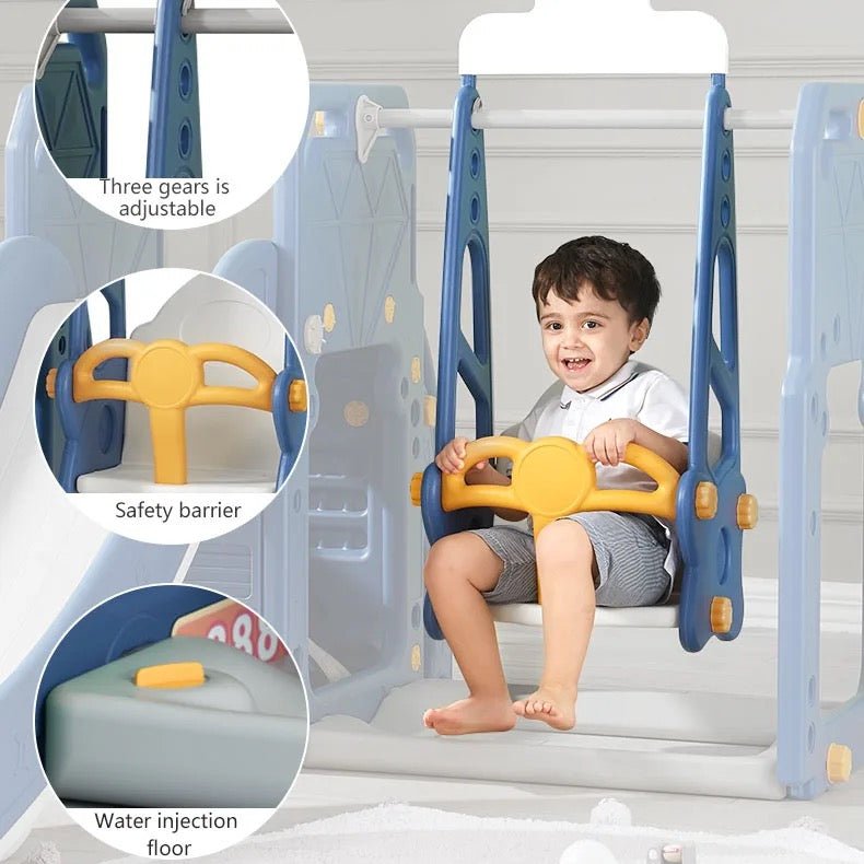 Blue Bus Shape Slide And Swing Playground Indoors And Outdoors Fun - Micky Mart