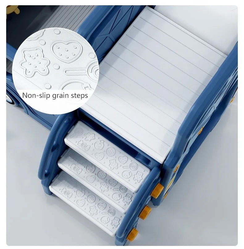 Blue Bus Shape Slide And Swing Playground Indoors And Outdoors Fun - Micky Mart