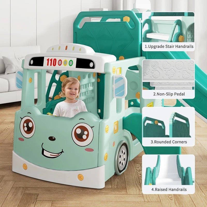 Blue Bus Shape Slide And Swing Playground Indoors And Outdoors Fun - Micky Mart
