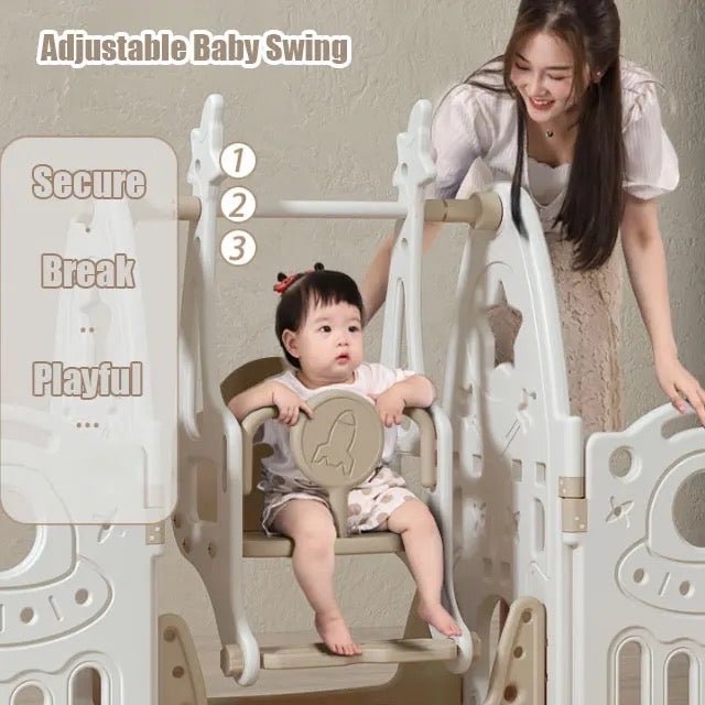 Kids Space Playpen With Slide Swing And Easel Entertainment Fun And Rocking Horse 180*200cm - Micky Mart