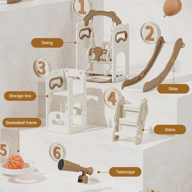 Bear 3 in 1 Slide & Swing Mocha Color Indoor And Outdoor - Micky Mart