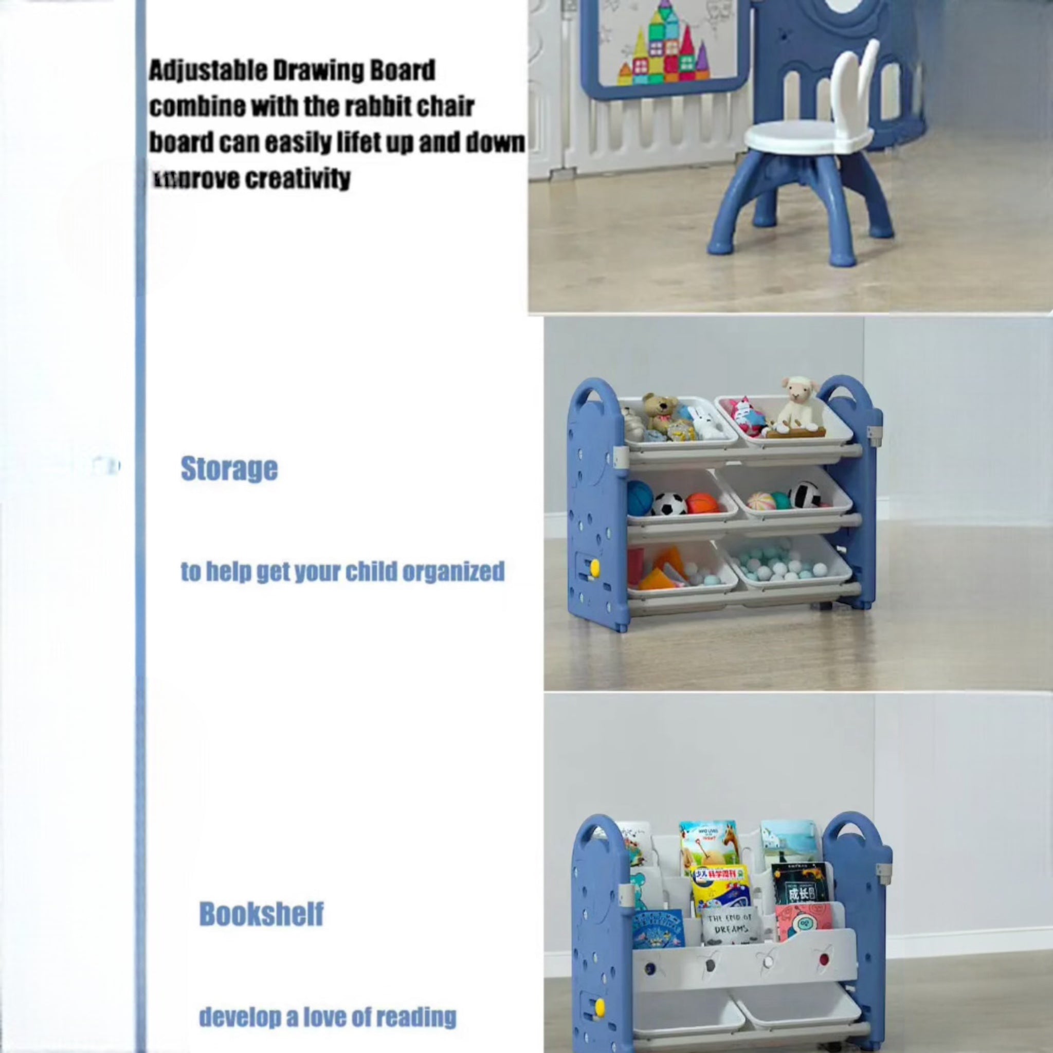 Educational Kids Space Playpen 180*200cm Activity Centre Fence Safety Toy Storage Bookshelf Easel