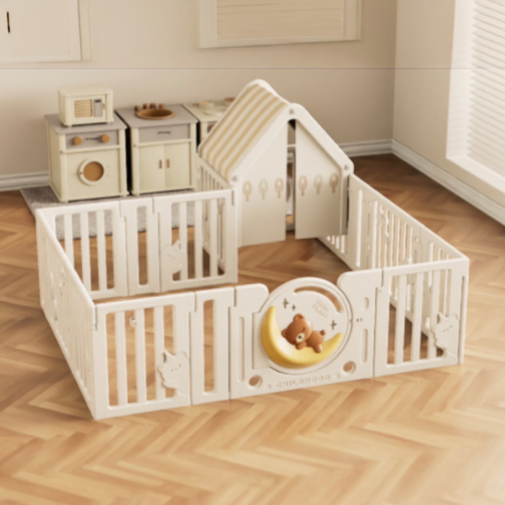 Teddy Bear 🧸 Moon 🌙 Cubs Playpen Cozy House For Little Bunny