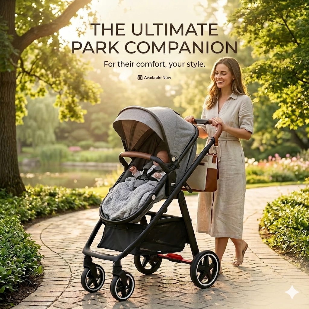 Micky Mart Baby Pram / Stroller 2 in 1 Convertible Leather Handle - Grey