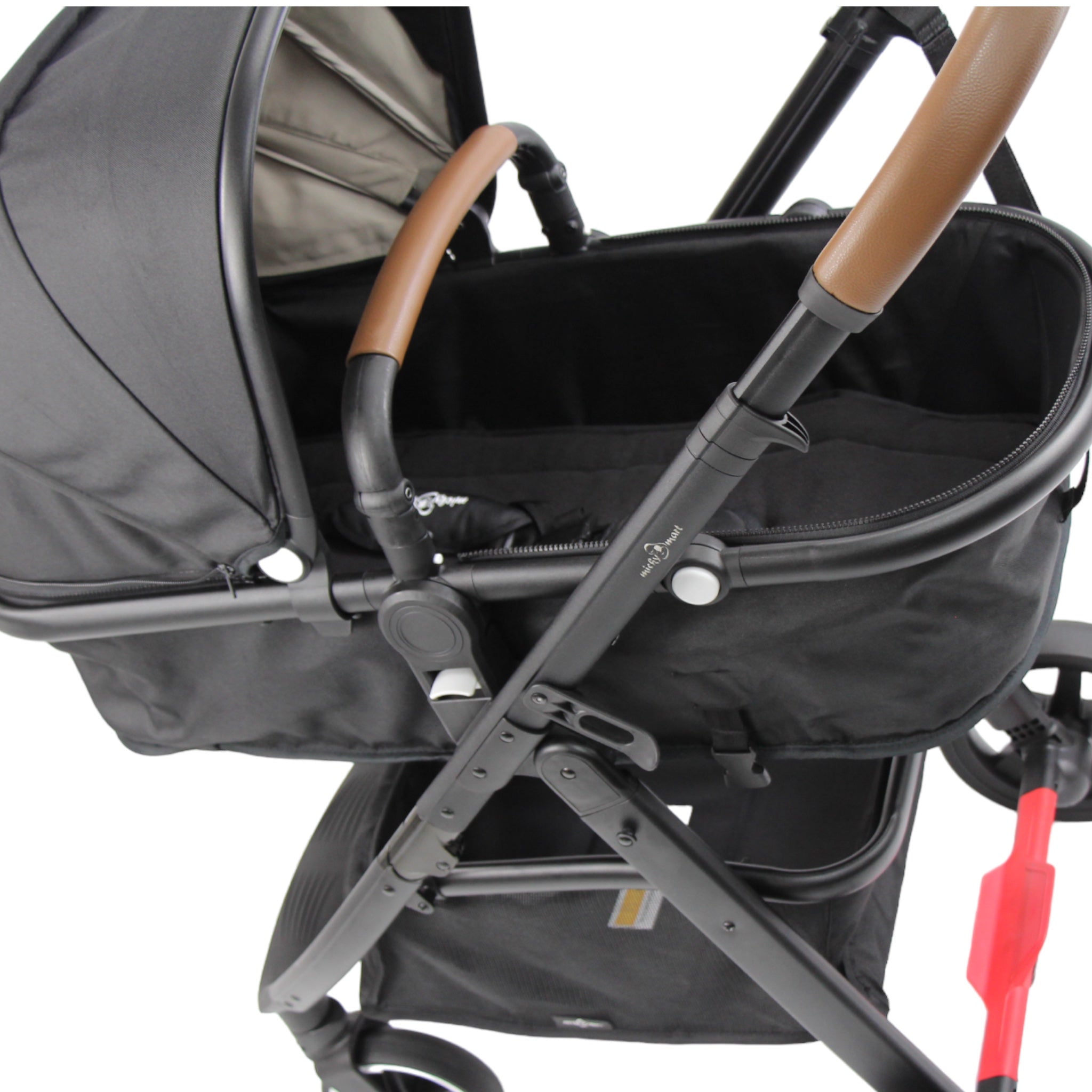 Micky Mart Baby Pram / Stroller 2 in 1 Convertible Bassinet Leather Handle -Black