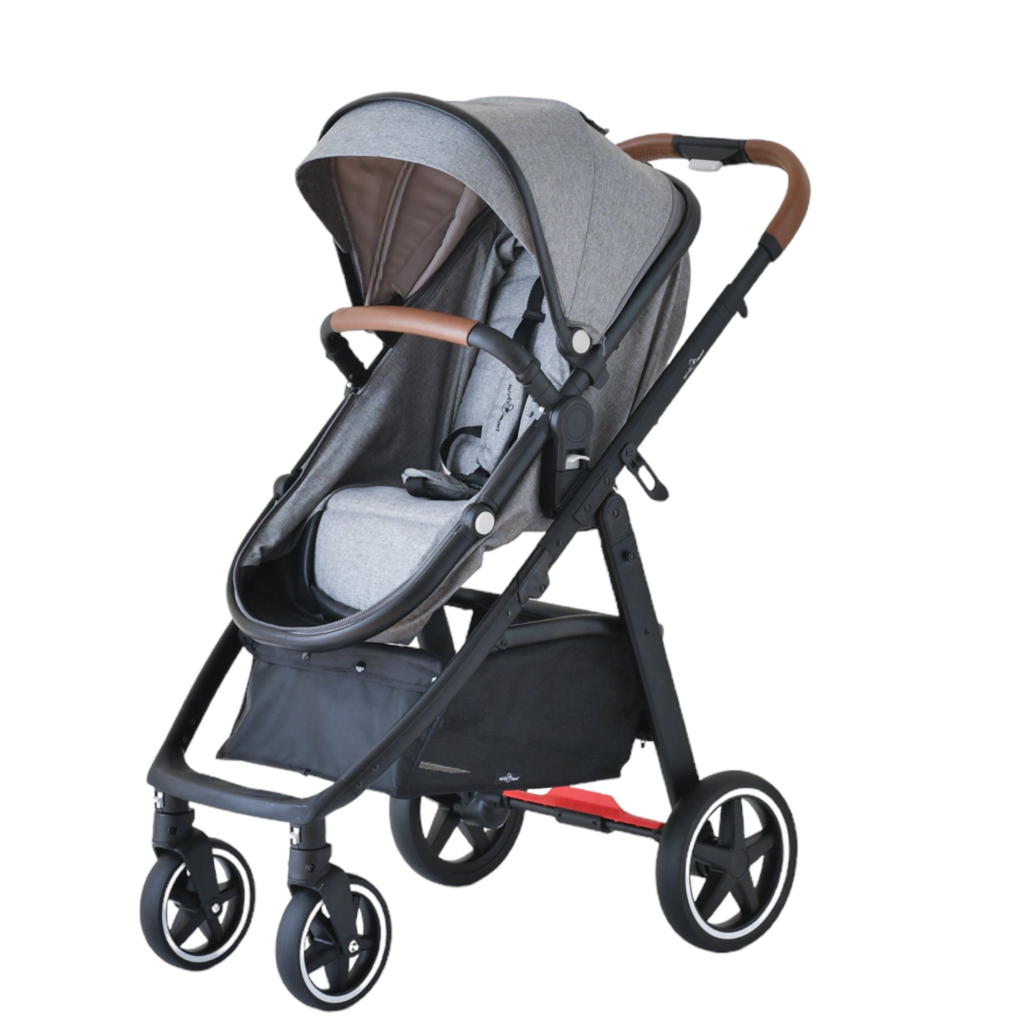 Micky Mart Baby Pram / Stroller 2 in 1 Convertible Leather Handle - Grey