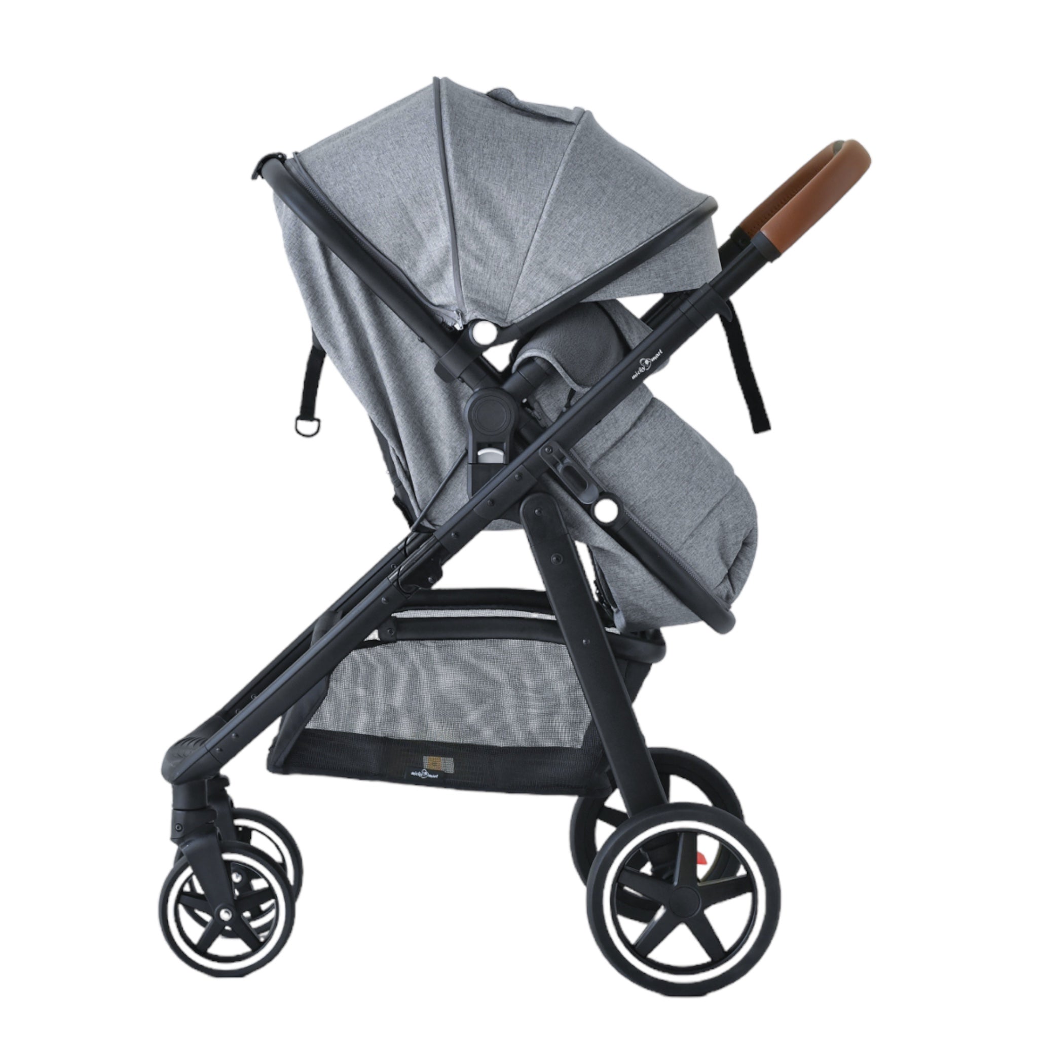 Micky Mart Baby Pram / Stroller 2 in 1 Convertible Leather Handle - Grey