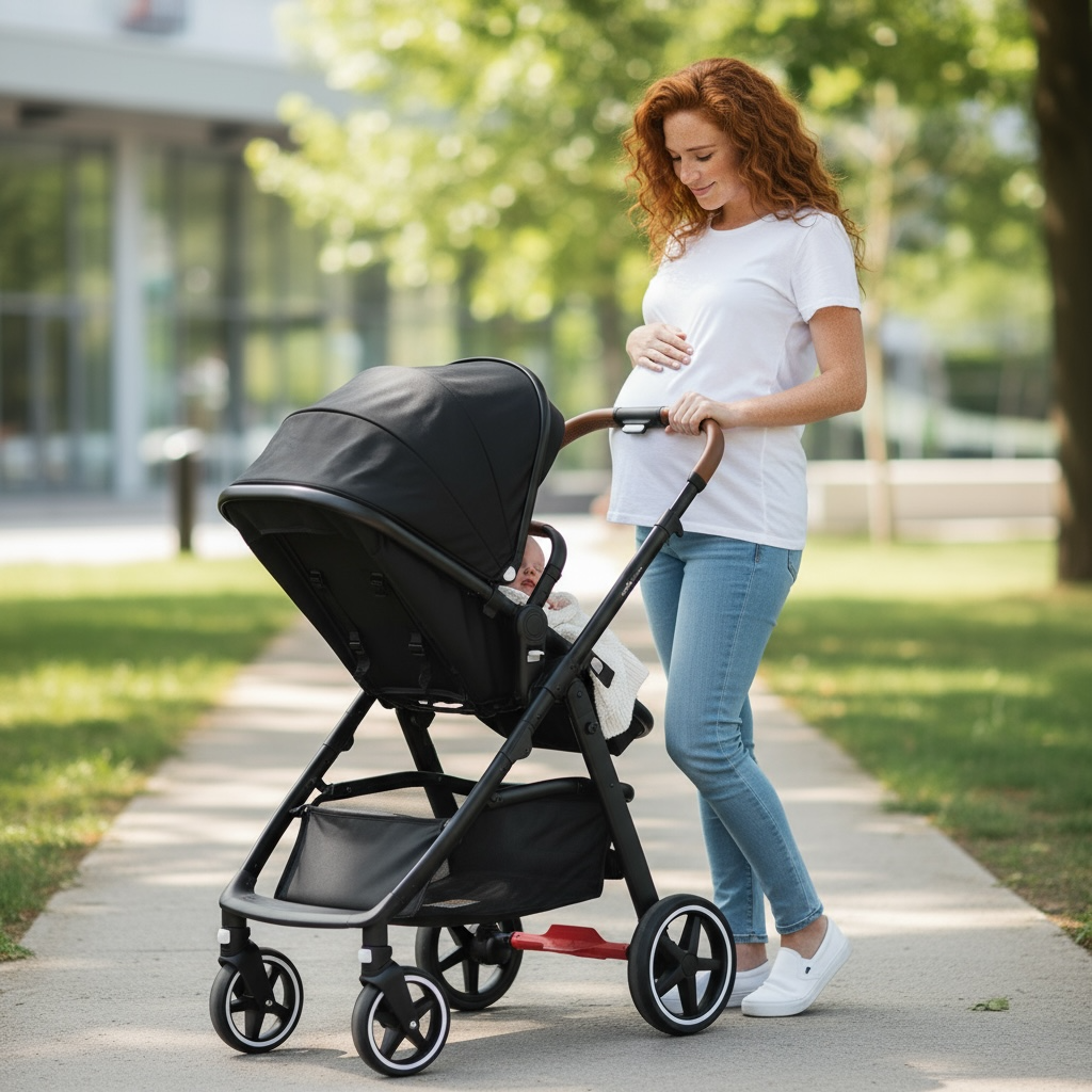 Micky Mart Baby Pram / Stroller 2 in 1 Convertible Bassinet Leather Handle -Black