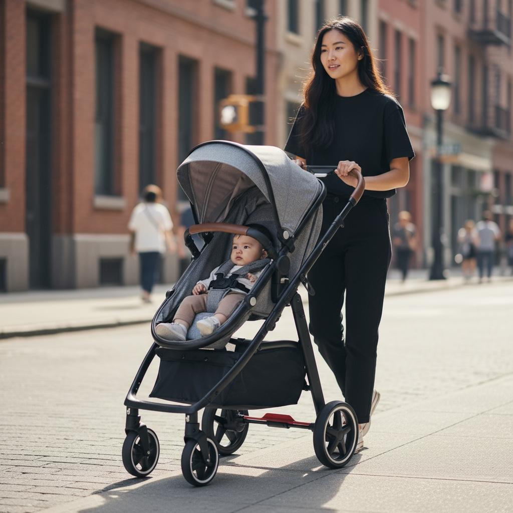 Micky Mart Baby Pram / Stroller 2 in 1 Convertible Leather Handle - Grey