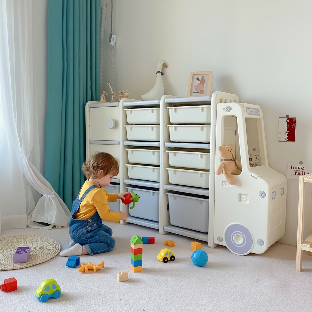 🚗 Kids Toy Box Storage – Car-Shaped Shelf Organizer