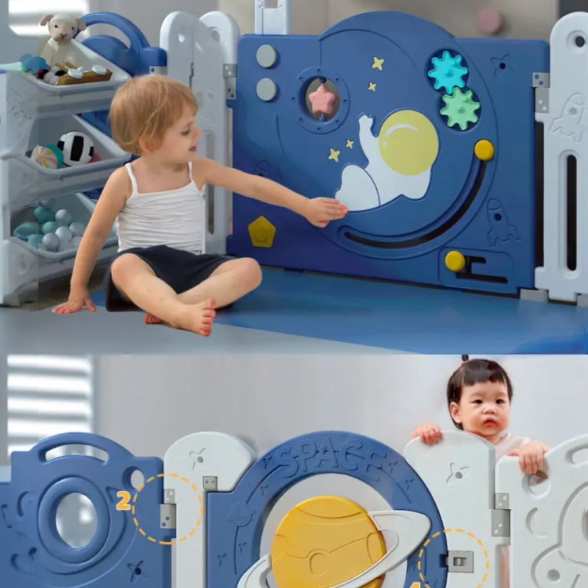 Kids Space Playpen With Slide Swing And Easel Entertainment Fun And Rocking Horse 180*200cm