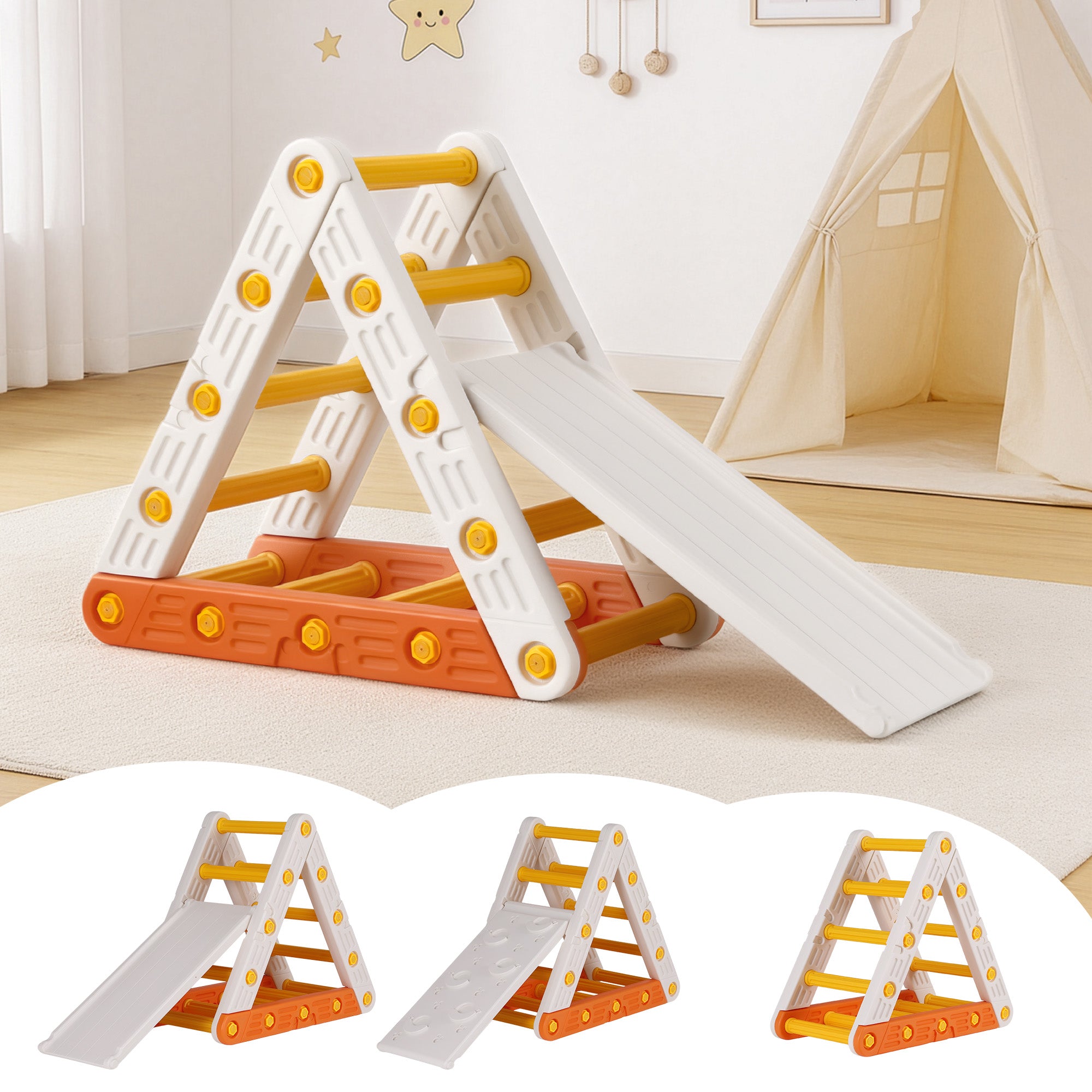 Keezi Versatile Toddler Climber Playset – Slide & Triangle Climbing Set