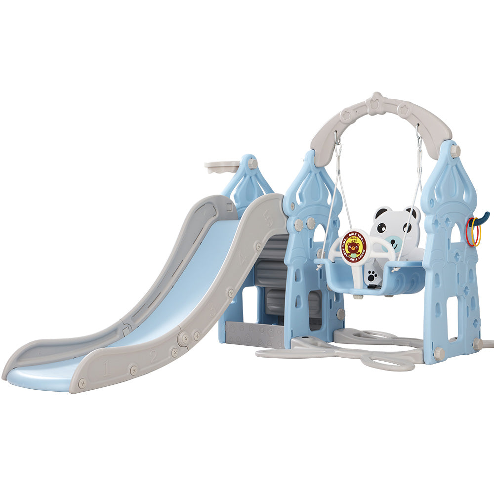Keezi 5-in-1 Kids Slide & Swing Play Set with Basketball Hoop and Ring Game - Blue