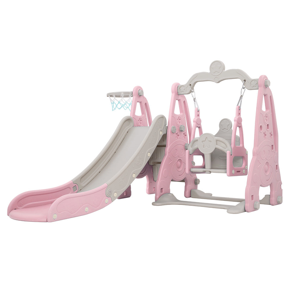 Keezi 3-in-1 Kids Swing & Slide Play Set with Basketball Hoop - Pink