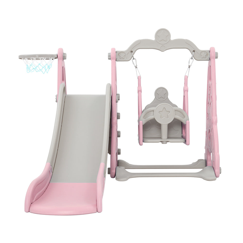 Keezi 3-in-1 Kids Swing & Slide Play Set with Basketball Hoop - Pink