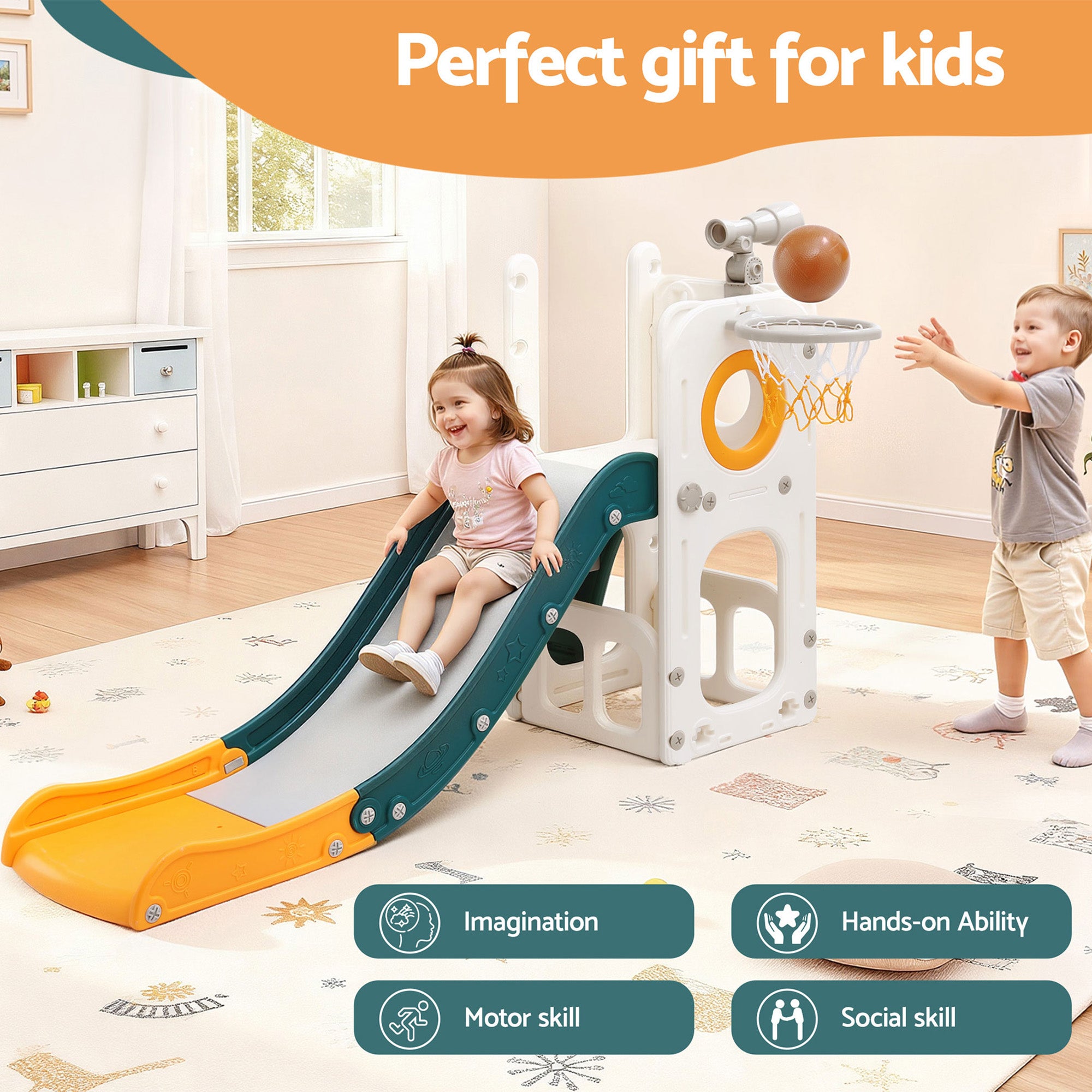 Keezi Multi-Activity Kids Play Centre with Slide, Basketball Hoop & Telescope