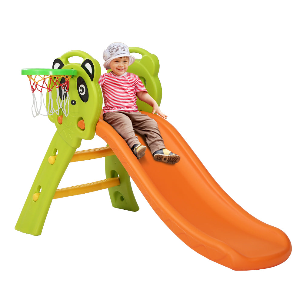 Keezi Panda 2-in-1 Kids Slide & Basketball Set