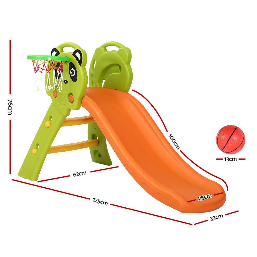 Keezi Panda 2-in-1 Kids Slide & Basketball Set