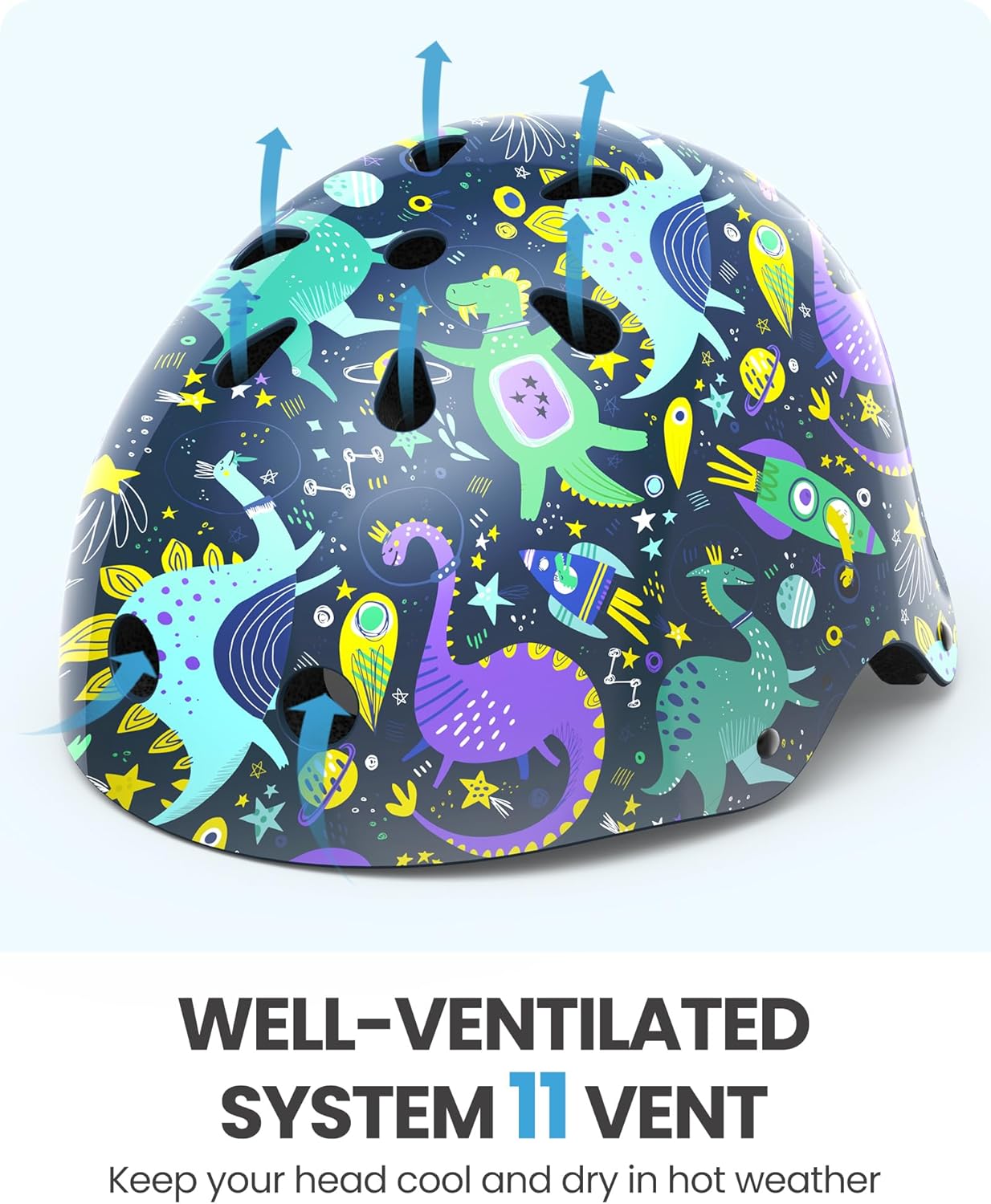 OutdoorMaster Oryx Kids Bike Helmet – Dinoverse Madness (Large 56–60cm)