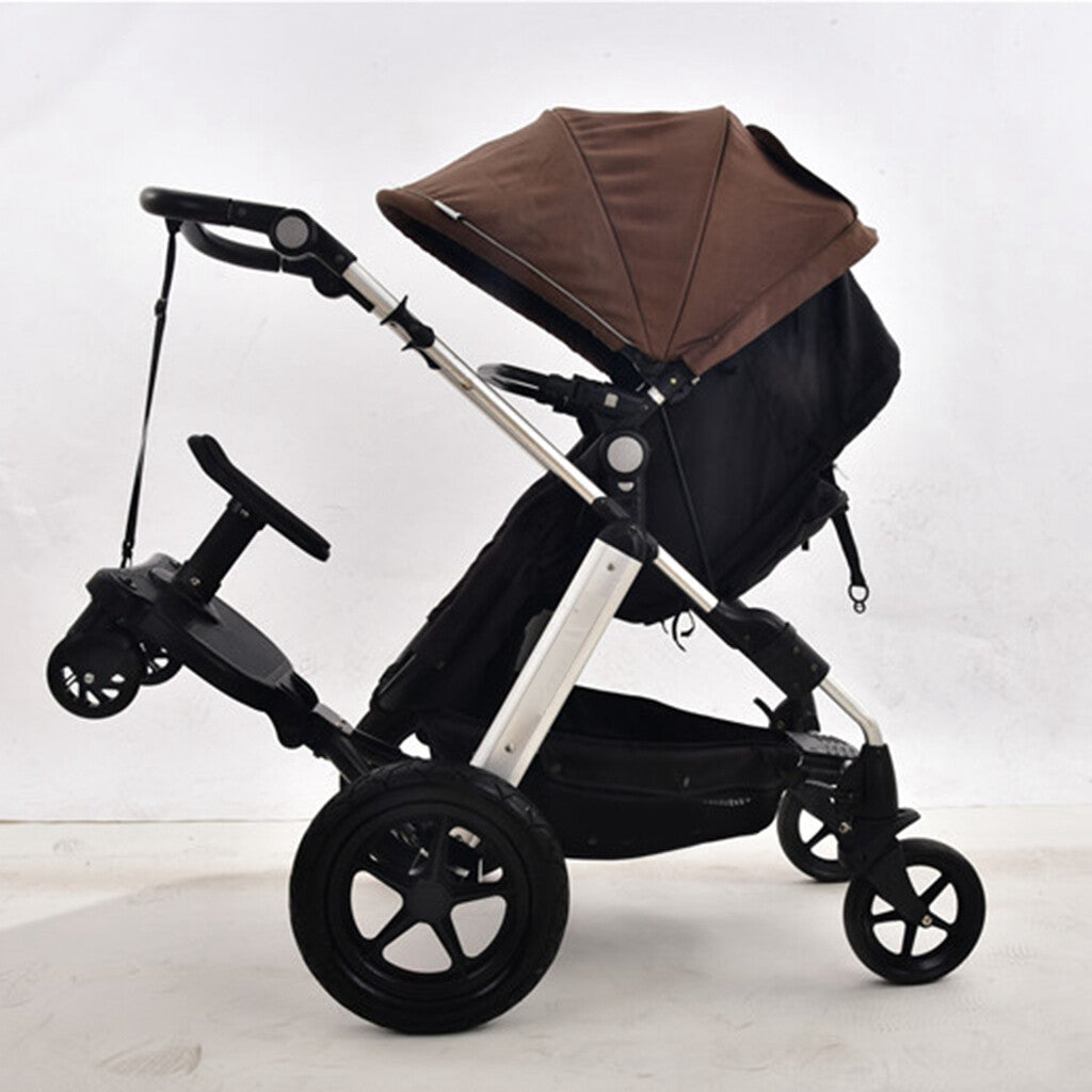 Stroller Ride-On Board with Seat – Stable, Safe & Perfect for Two Kids - Black Wheel