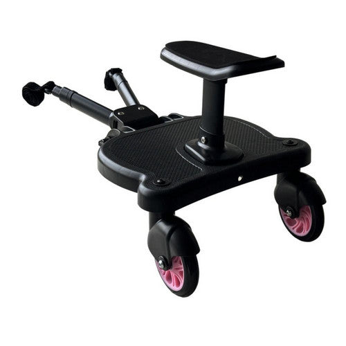 Stroller Ride-On Pedal Board with Removable Seat – Safe, Stable & Easy to Use - Pink Wheel