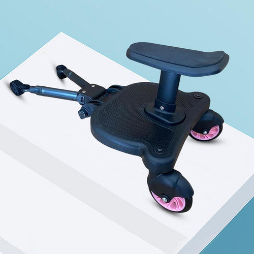 Stroller Ride-On Pedal Board with Removable Seat – Safe, Stable & Easy to Use - Pink Wheel