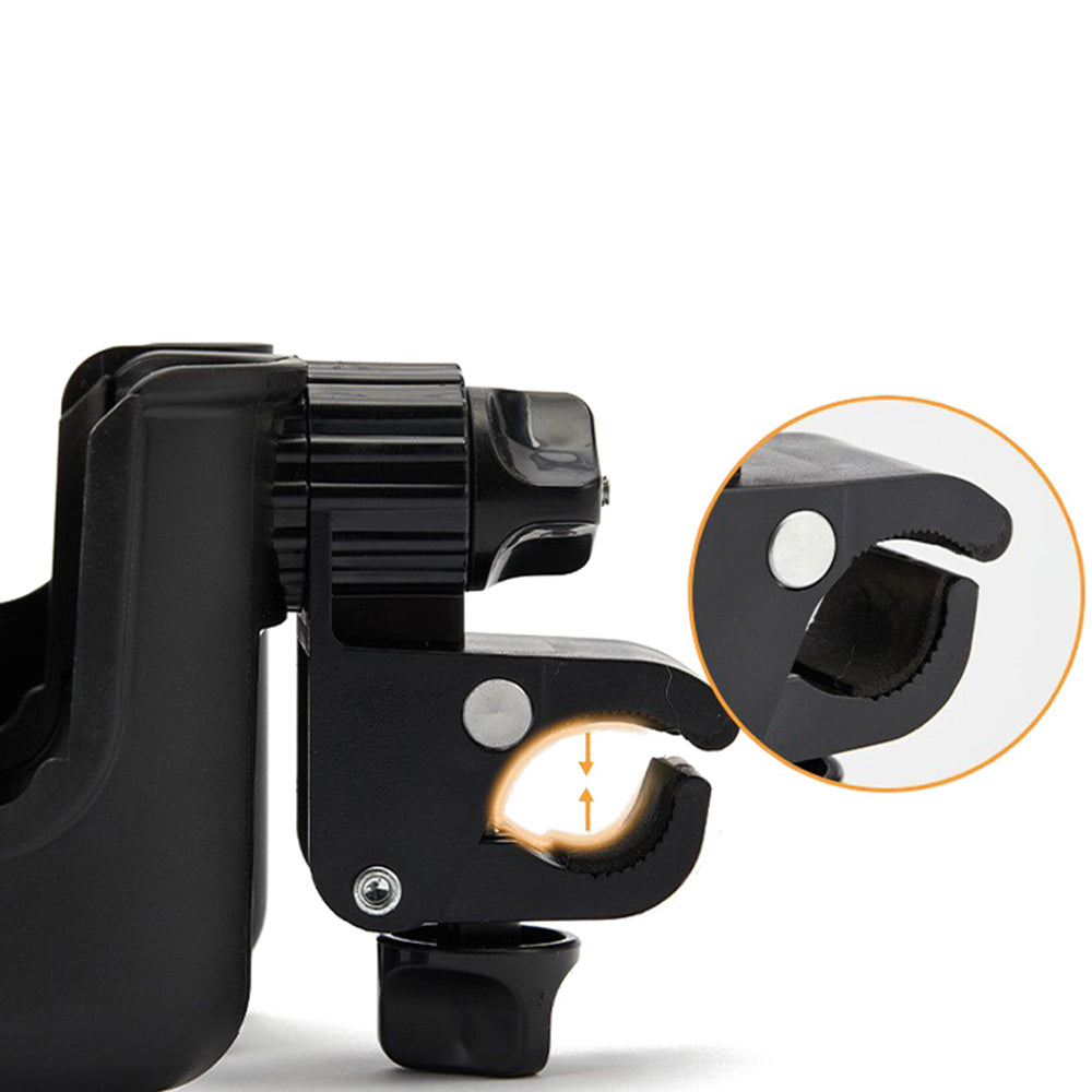 Universal 2-in-1 Stroller Cup Holder & Phone Mount | 360° Rotatable Pram Accessory - Black