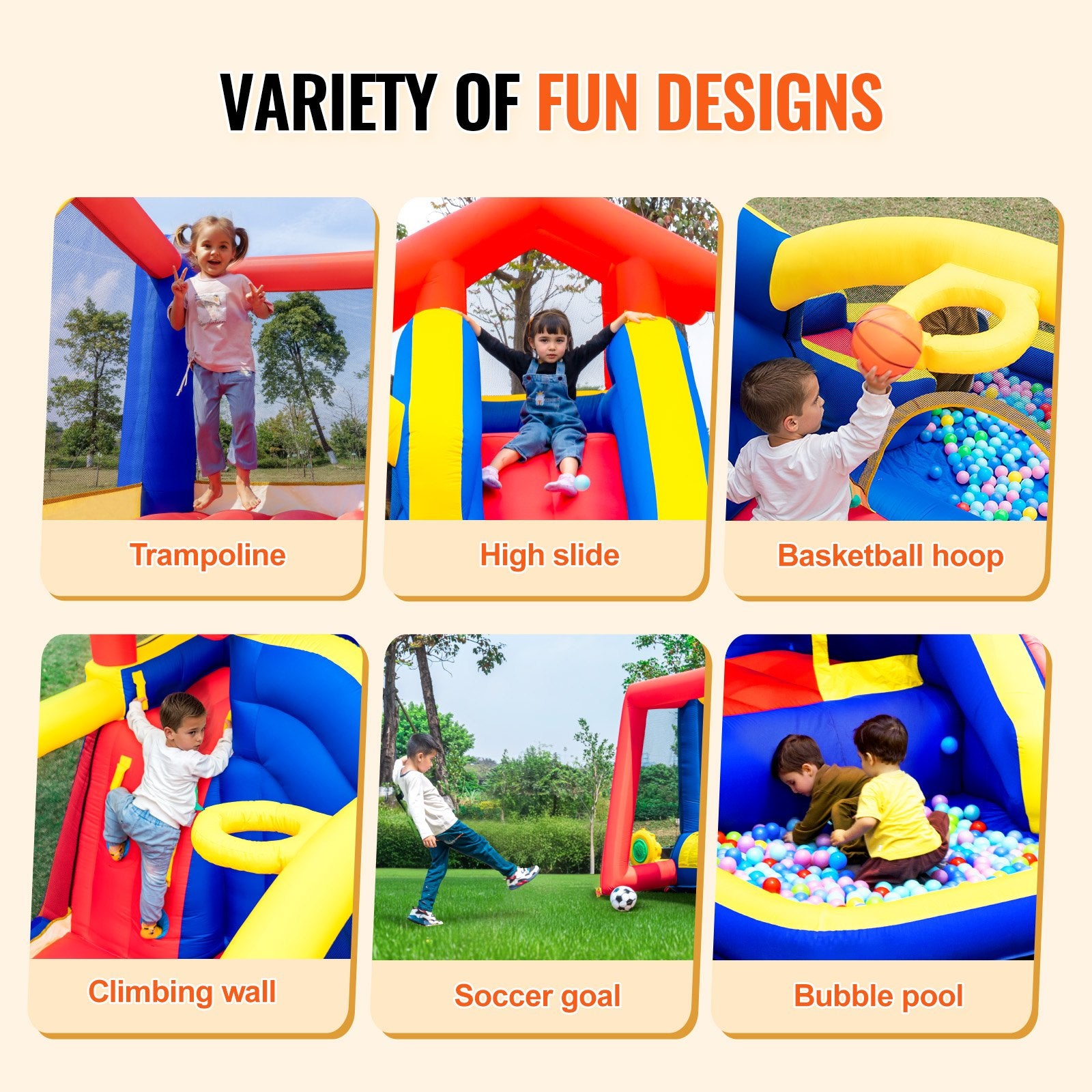 VEVOR Inflatable Bounce House, Outdoor High Quality Playhouse Trampoline, Jumping Bouncer with Blower, Slide, and Storage Bag, Family Backyard Bouncy Castle, for Kid Ages 3_8 Years, 3.3x3x2.3m