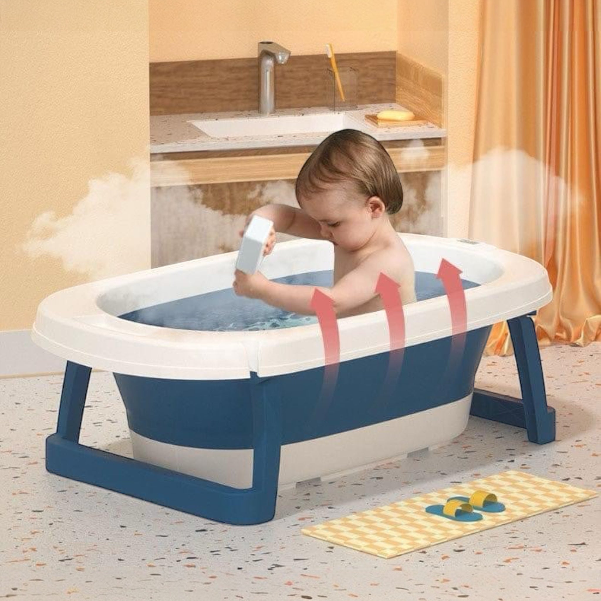 Foldable baby bathtub with smart temperature detection – compact and travel-friendly design