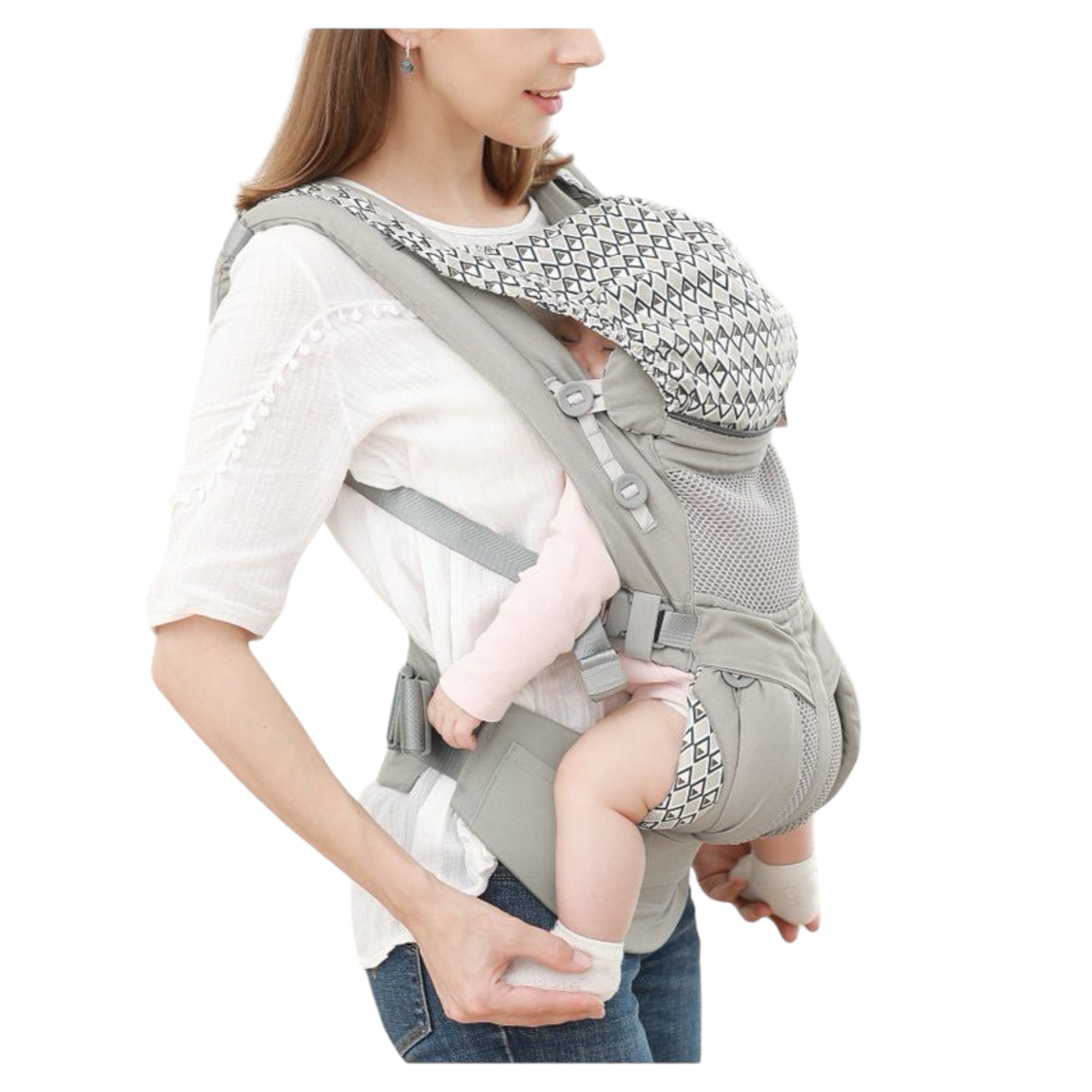 “Ergonomic kangaroo-style baby carrier sling with mesh panel – front or back carry”