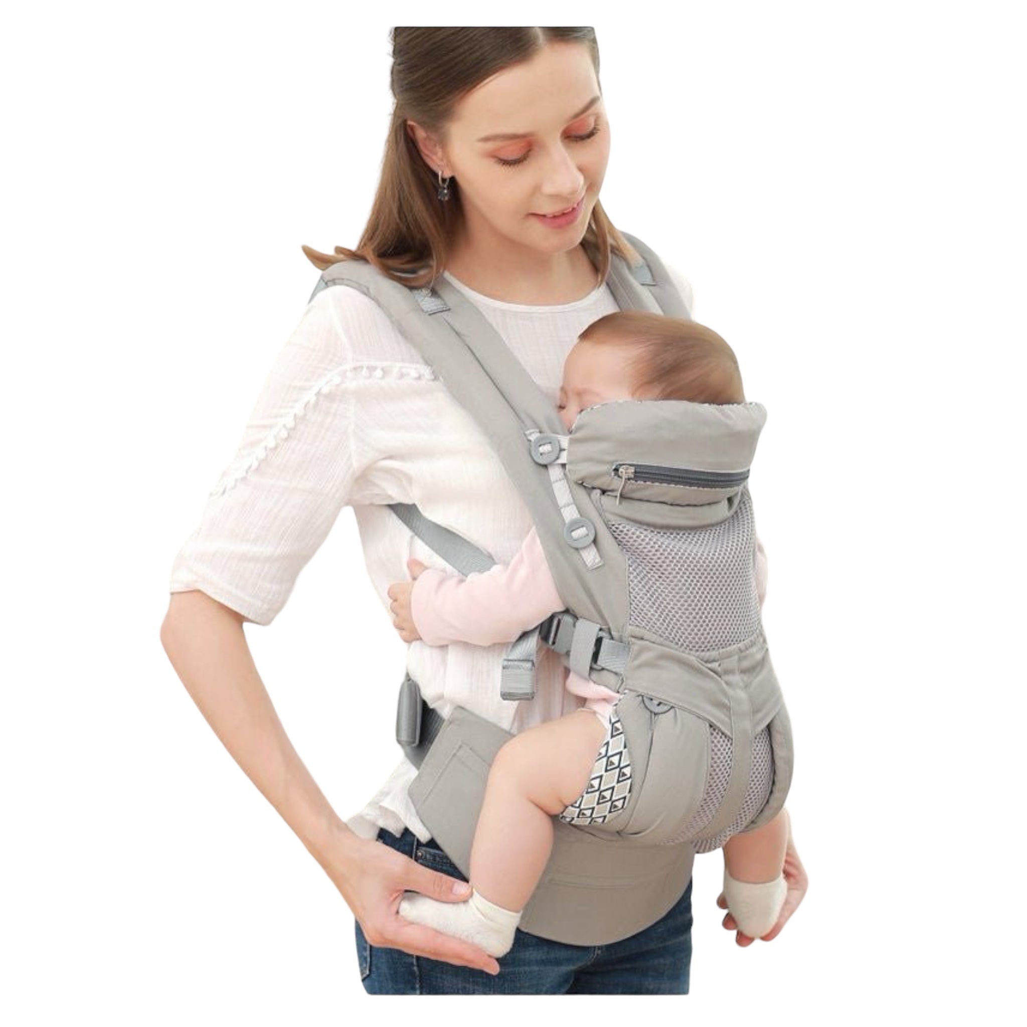 “Ergonomic kangaroo-style baby carrier sling with mesh panel – front or back carry”