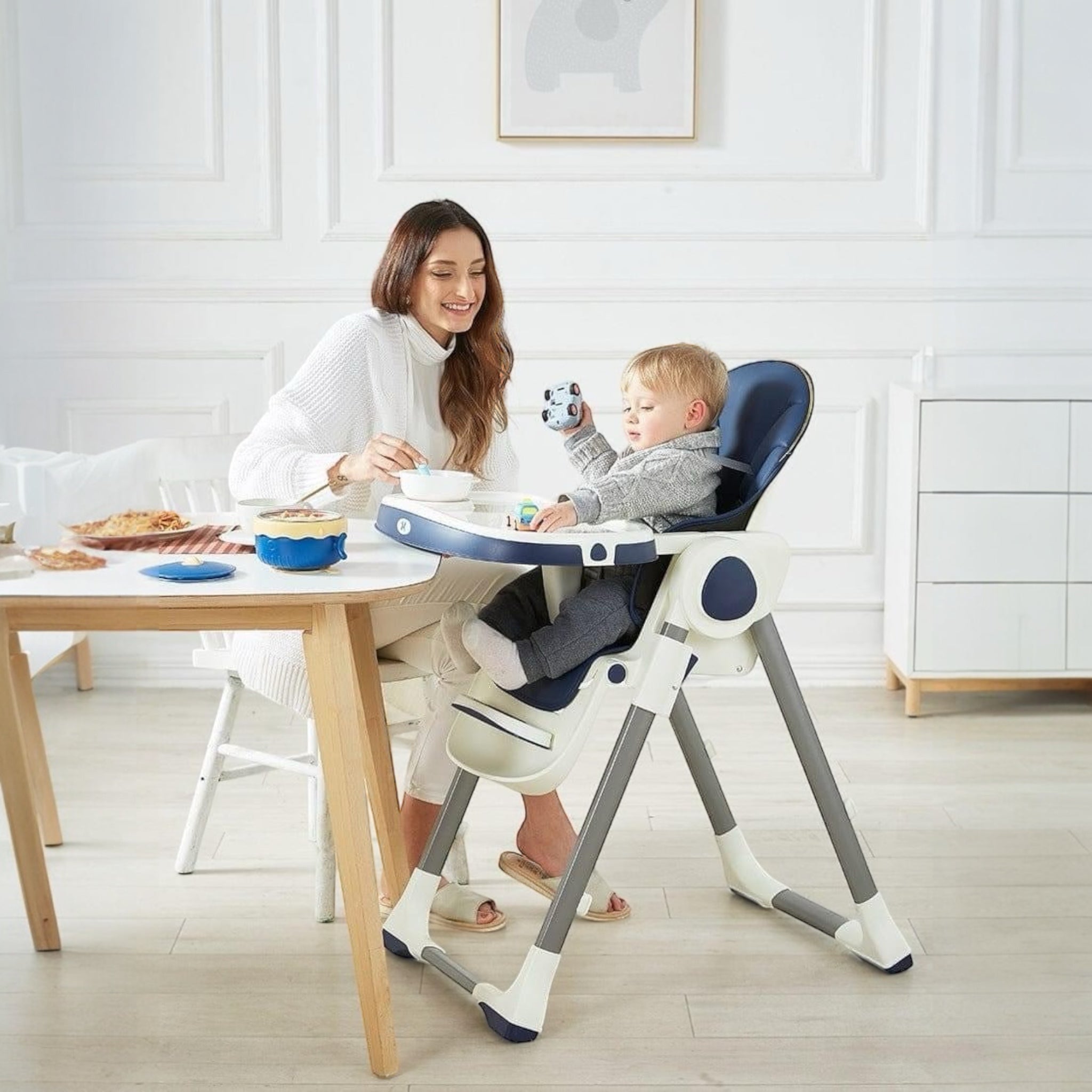 3-in-1 baby highchair with reclining seat for dining, lounging, and growth stages