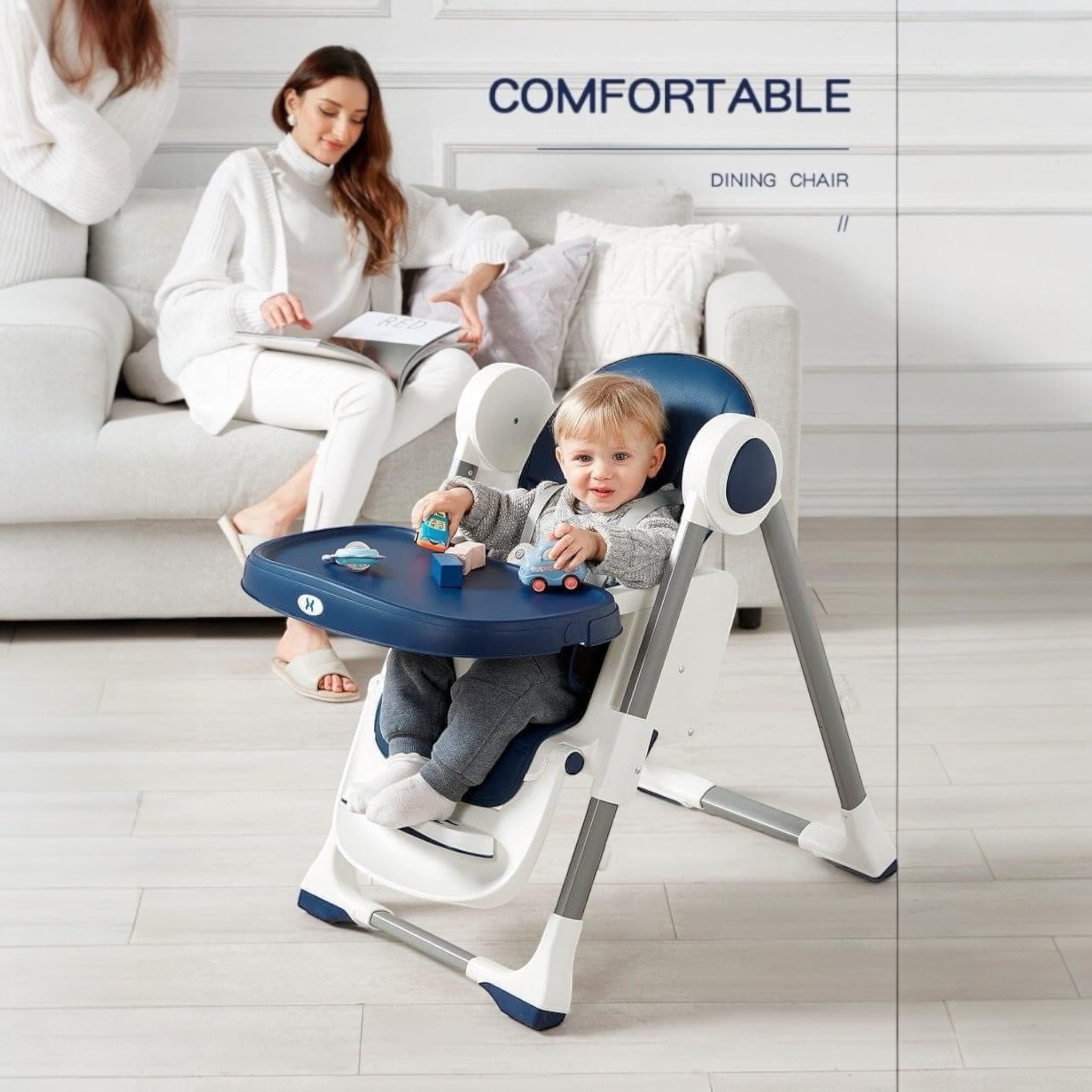 3-in-1 baby highchair with reclining seat for dining, lounging, and growth stages
