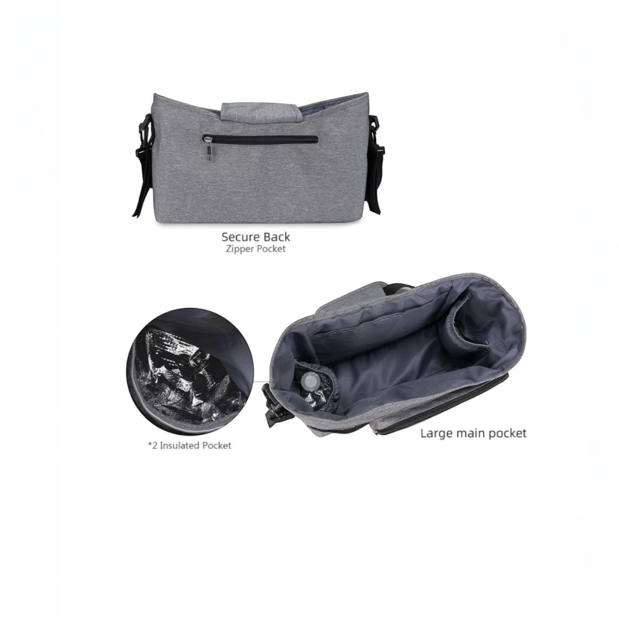 All-in-one stroller organiser bag with dual cup holders and multi-compartment storage