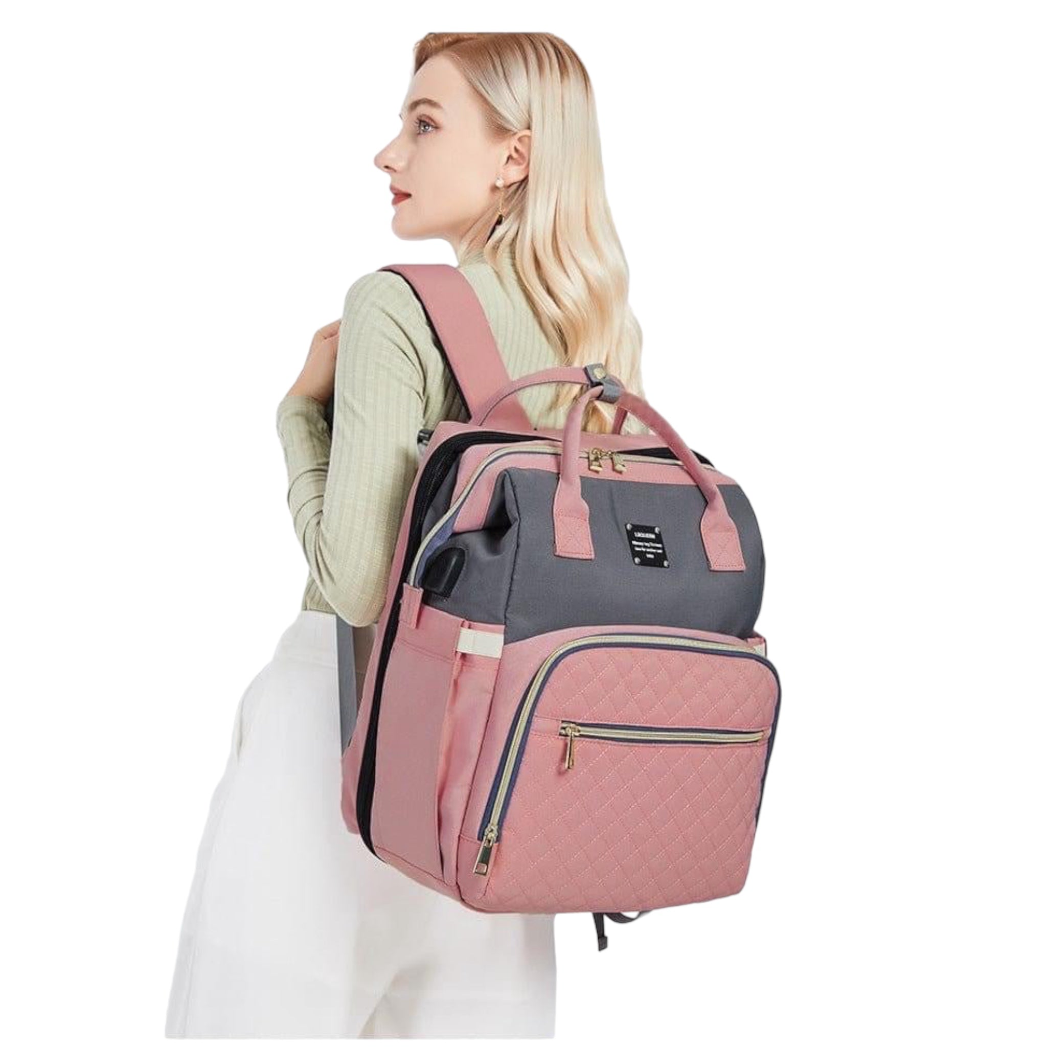 Mother and baby double-shoulder diaper backpack – spacious, ergonomic and stylish.