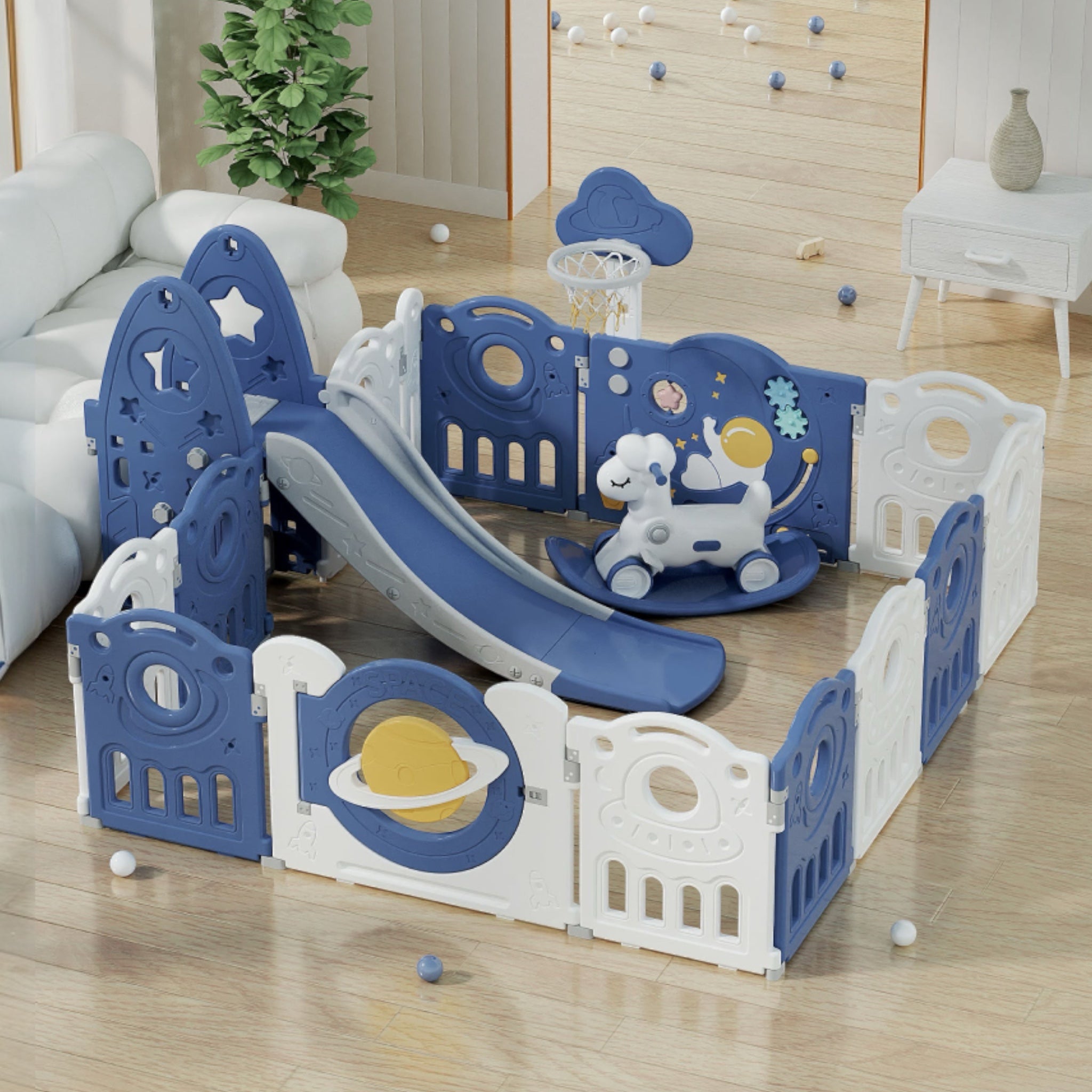 kids playpen 180x200 with gate slide rocking horse Australia

