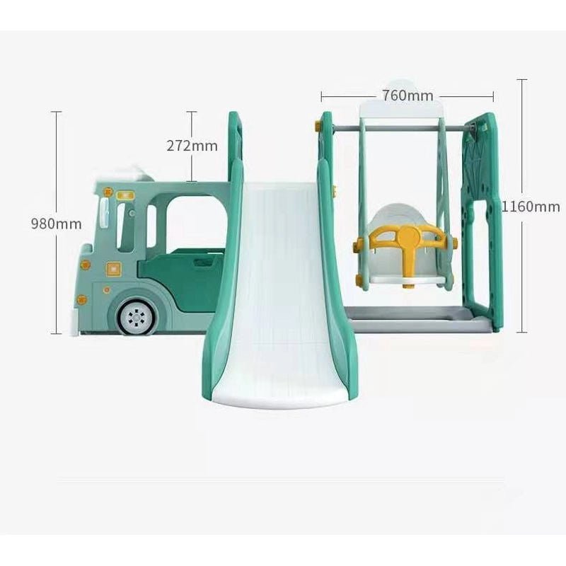 Blue Bus Shape Slide And Swing Playground Indoors And Outdoors Fun - Micky Mart